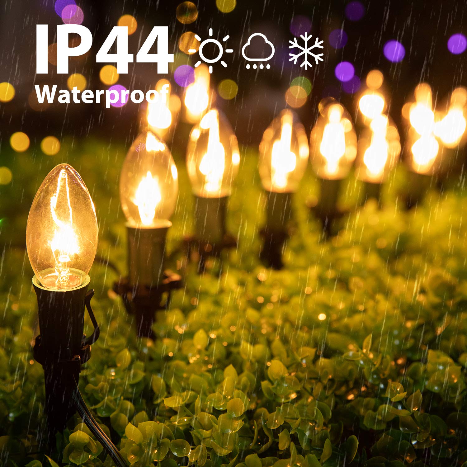 Brightown C9 Christmas Pathway String Lights - 102.8FT, 80 Clear Waterproof Lights, Warm White for Indoor/Outdoor Decor, Model GY-C-50.6-U-B1