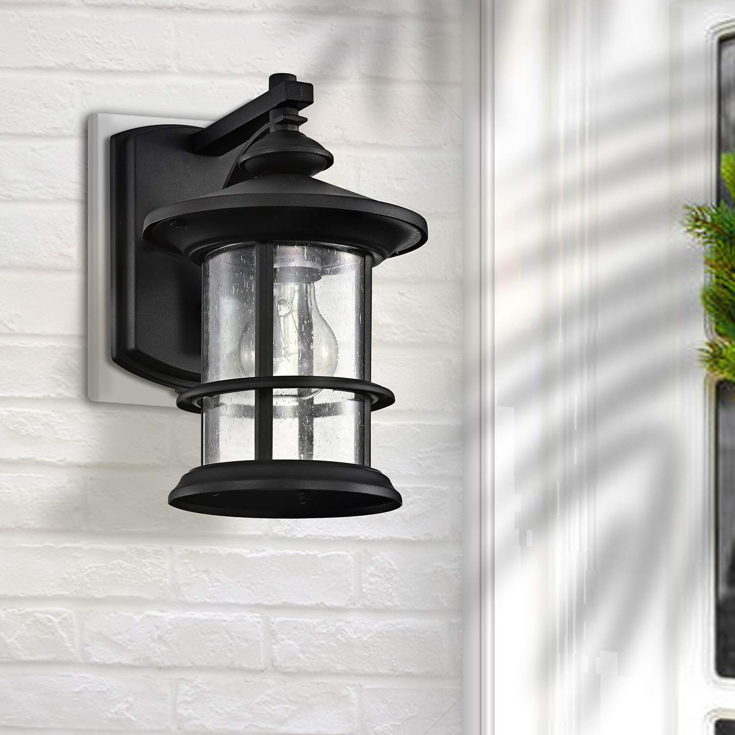 Micsiu Outdoor Wall Light Fixture - 10 Waterproof Black Aluminum With Clear Seedy Glass For Porch, Patio, Backyard - Model A