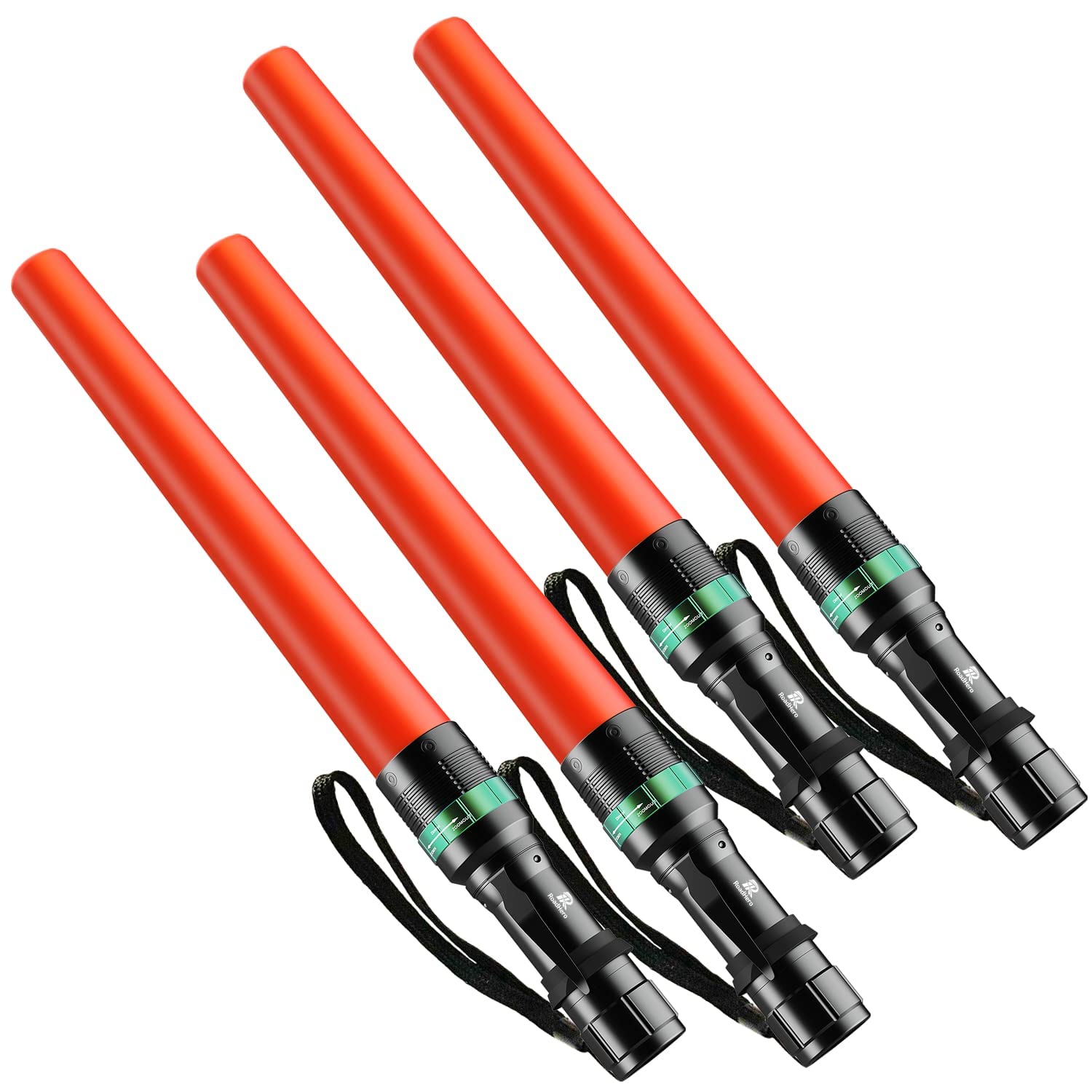 RoadHero 4 Pack Traffic Wand, 16 Inch Flashlight Led Traffic Control Baton, Small Orange Safety Wands, Air Marshaling Wand with 