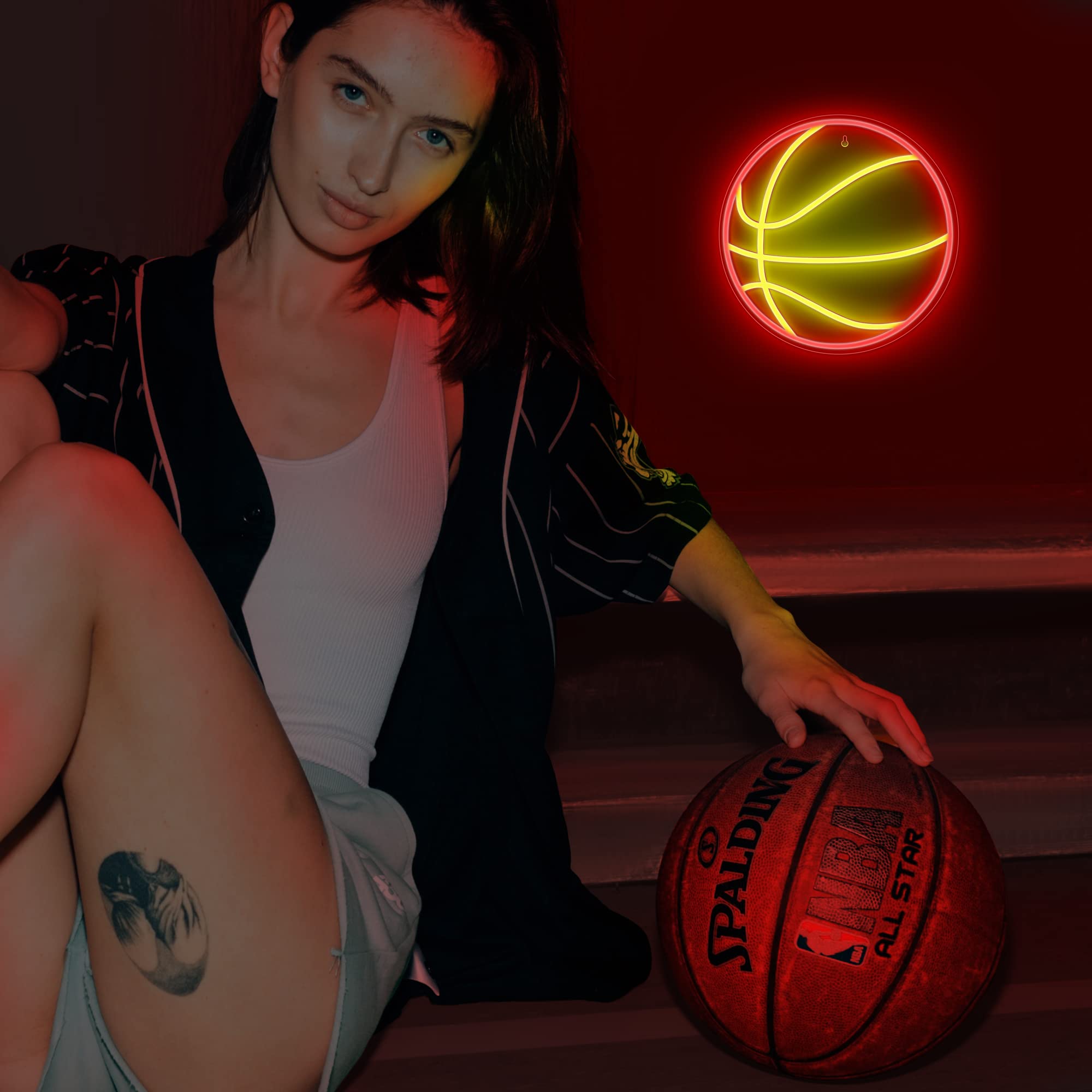 Lumoonosity Basketball Neon Sign - LED Wall Decor for Game Room - Red&Yellow - Model NS-Basketball Red&Yellow