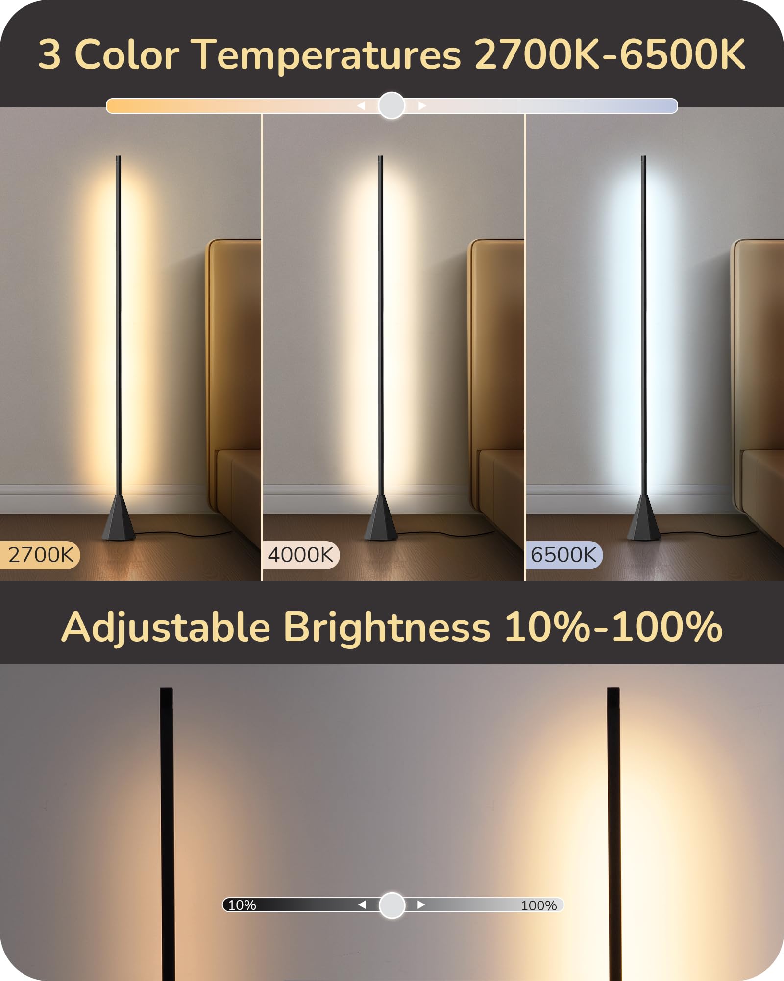 EDISHINE LED Corner Floor Lamp, Standing Light with Motion Sensor, 2700K-6500K Eye Caring Dimmable Lamps with Remote Control, Mo