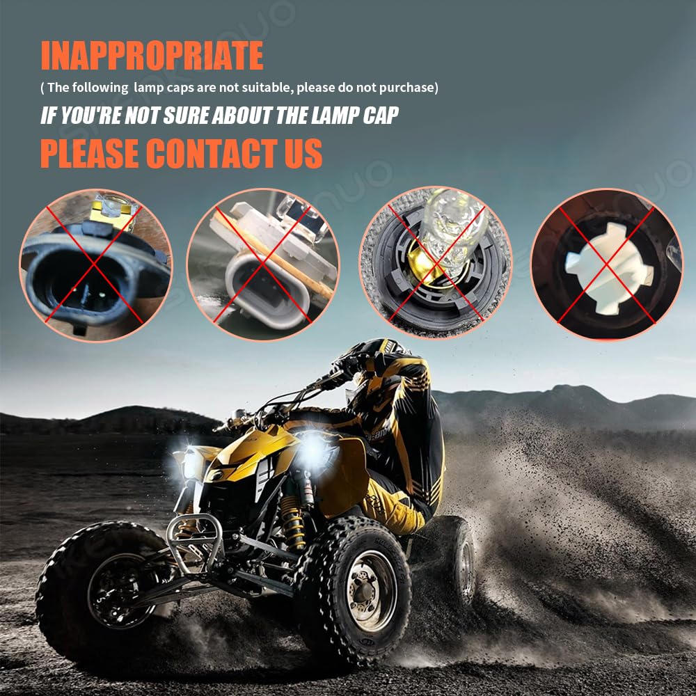 HMCYCI LED Headlight Bulbs for Kawasaki Teryx Mule Brute Force 750, Hi-Lo Beam, 34901-HR3-A21, Clear, 2-Pack
