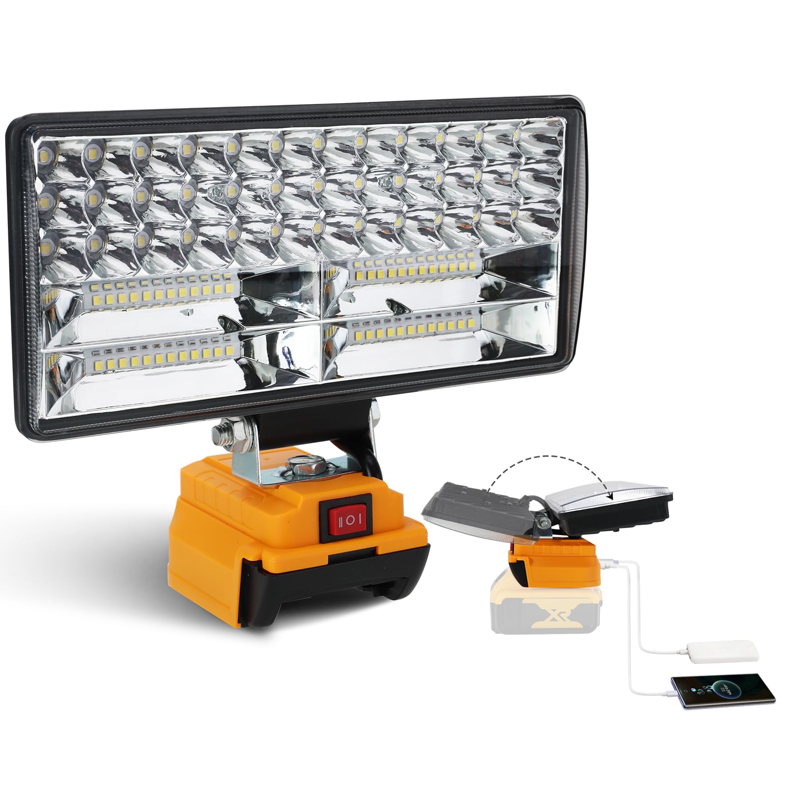 Hnndlra Cordless LED Work Light 8in 9000LM 90W, 2 Modes, for Dewalt 20V Battery, Yellow, Model YJD