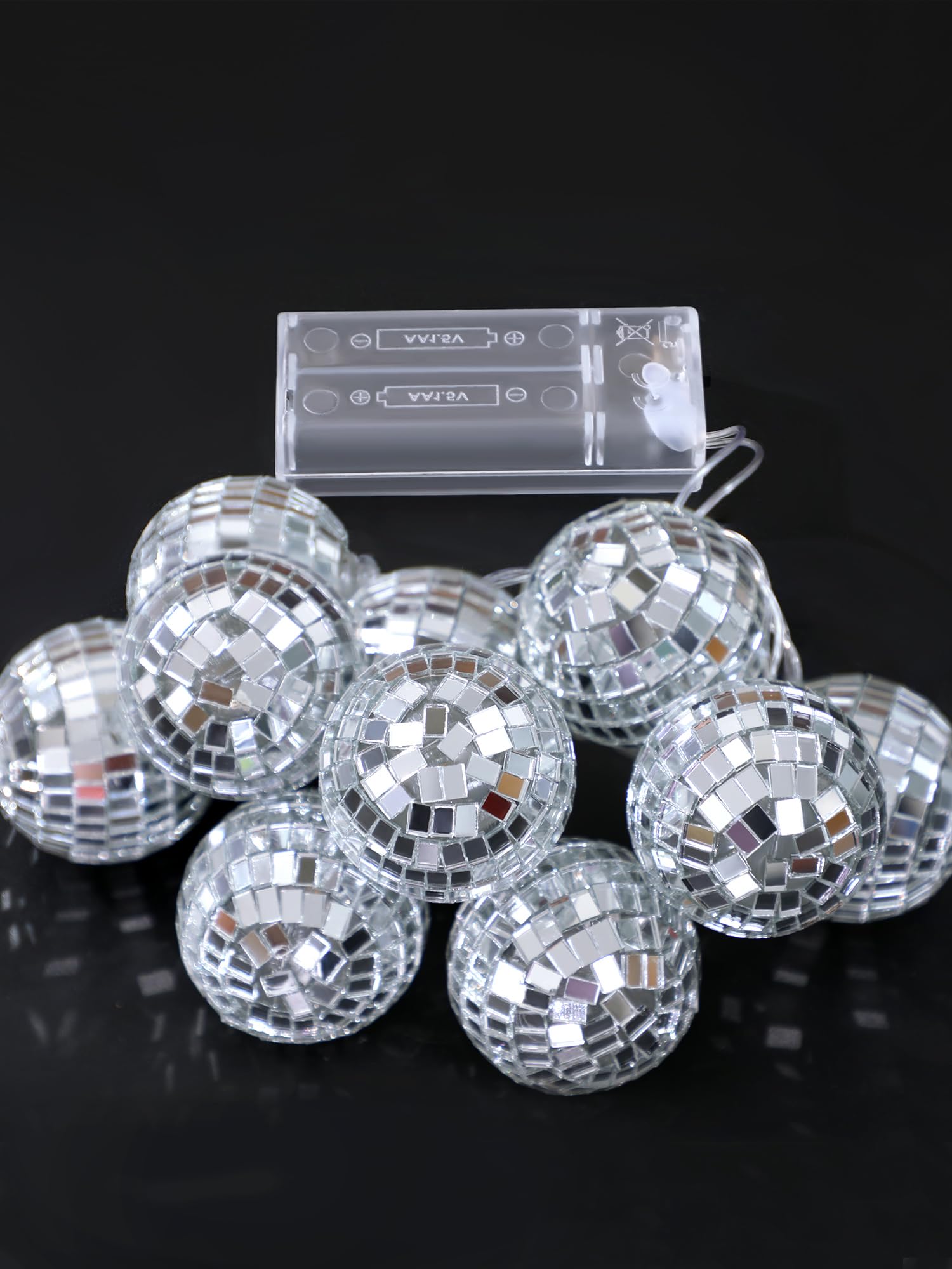BBTO Disco Ball String Light, 10 LED, 9.84 Feet, Battery Powered, Polycarbonate, 1.18 Inch, Warm Silver, Model: 8ca6008c-