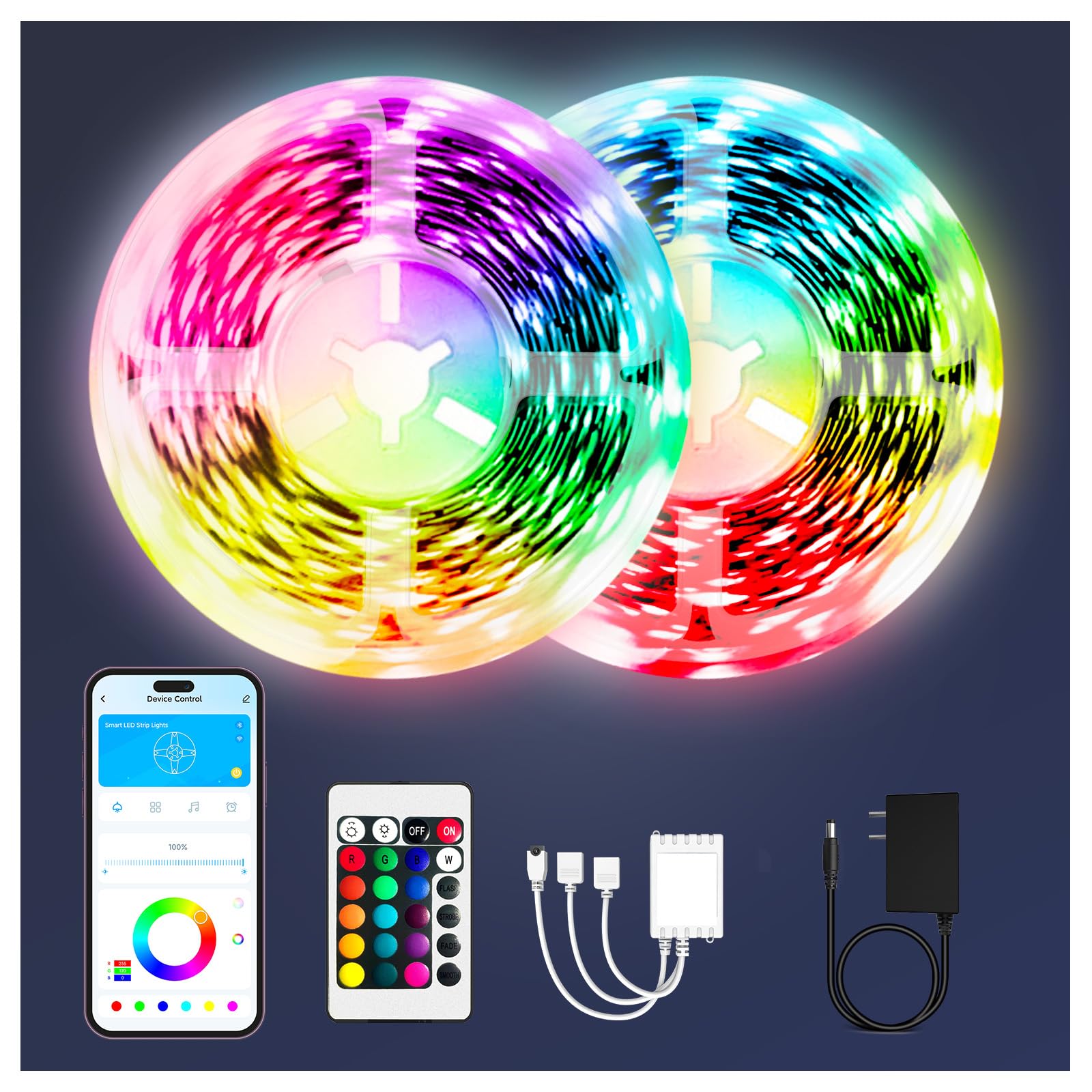 Dalattin Led Strip Lights 100Ft, Smart Rgb Lights With App Control, Music Sync, Multicolor, Vinyl, Model Tcf0221524G-Ja02