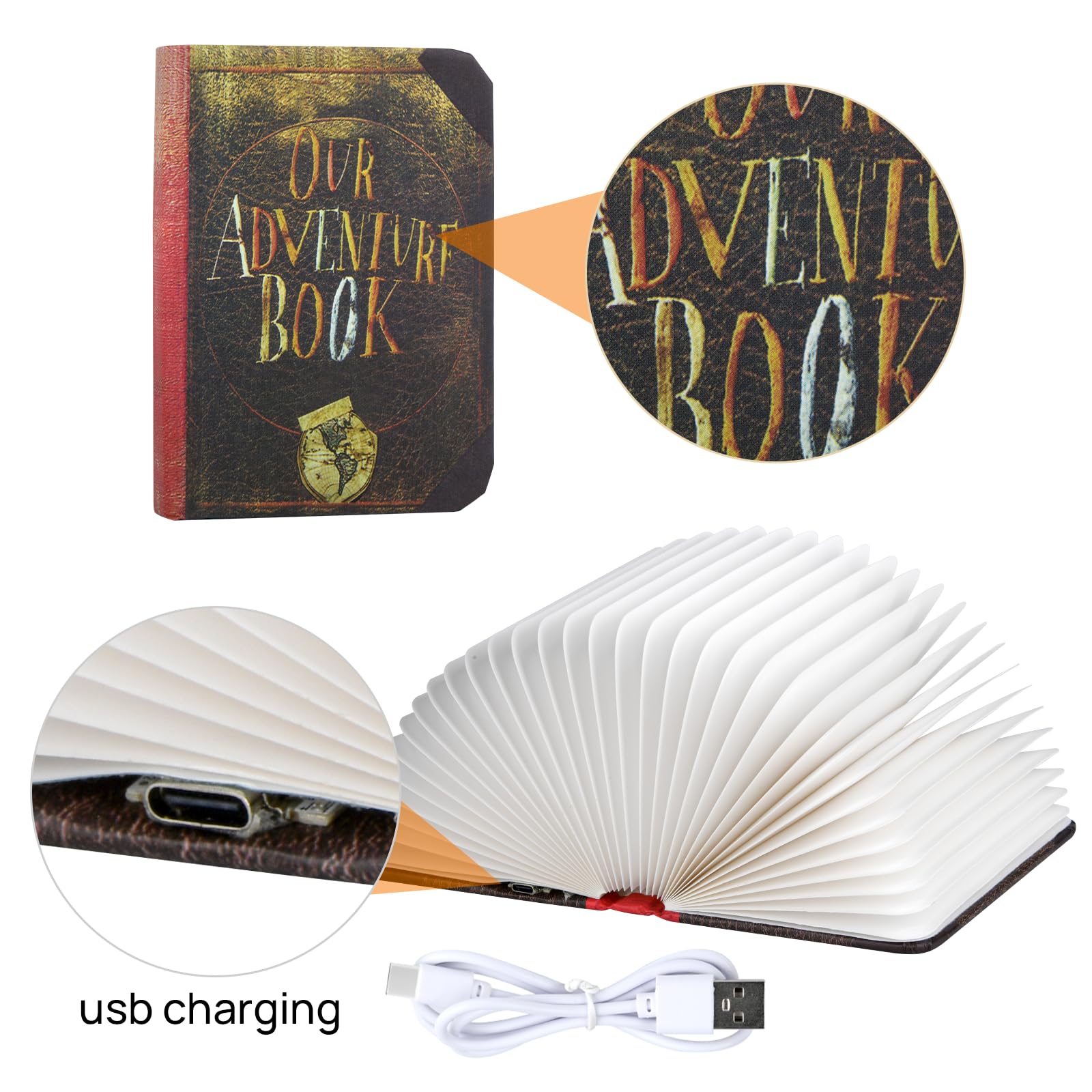 Mini Adventure Book Night Light,3D Folding Lamp&Three Different Lighting Options White/Yellow/Breathing Gradient Colors Led Book