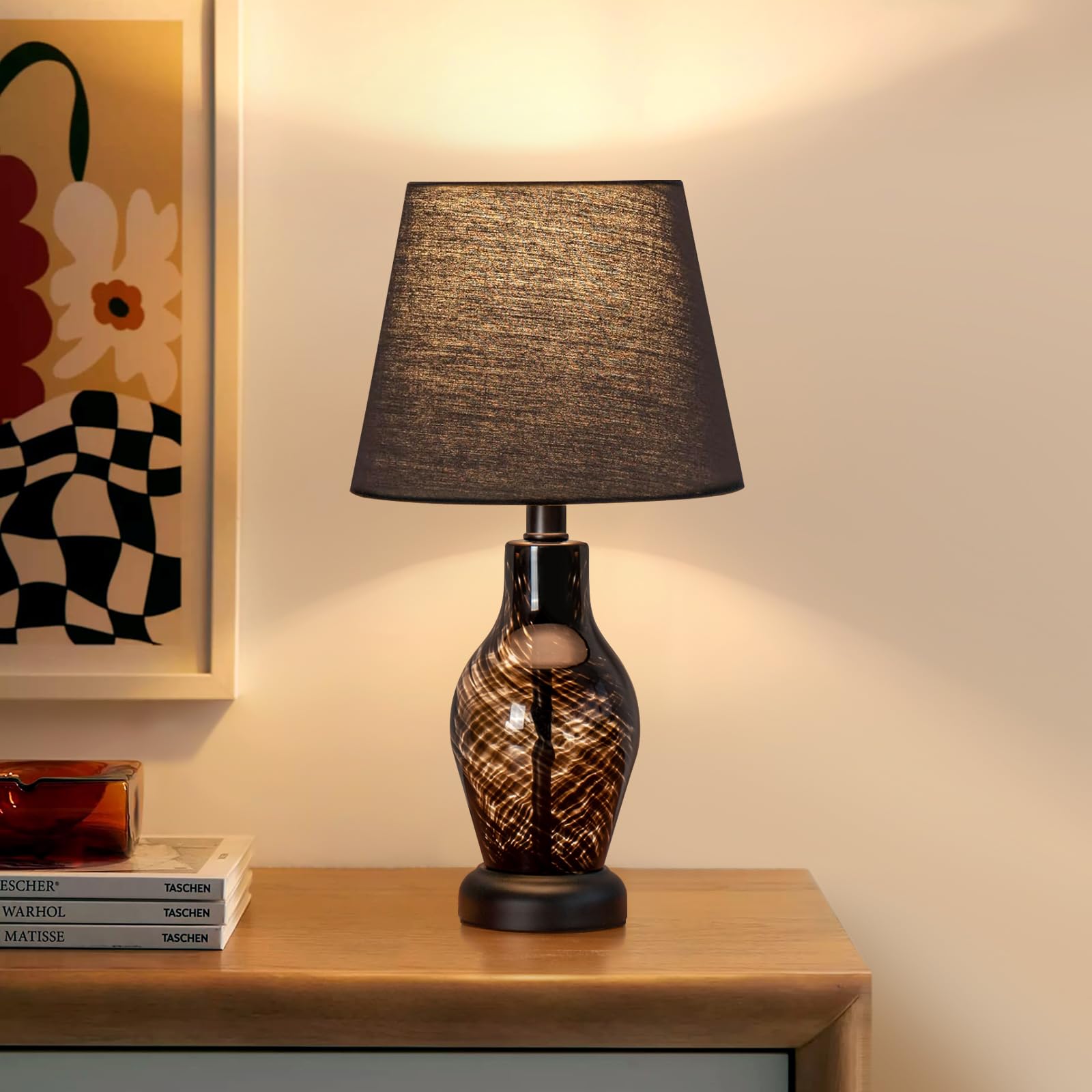 ONEWISH Bedside Table Lamp, 14 inch Glass Lamp for Living Room, Wine Bottle Shape Body, Bulb Included, Warm Ambient Lighting, Gi