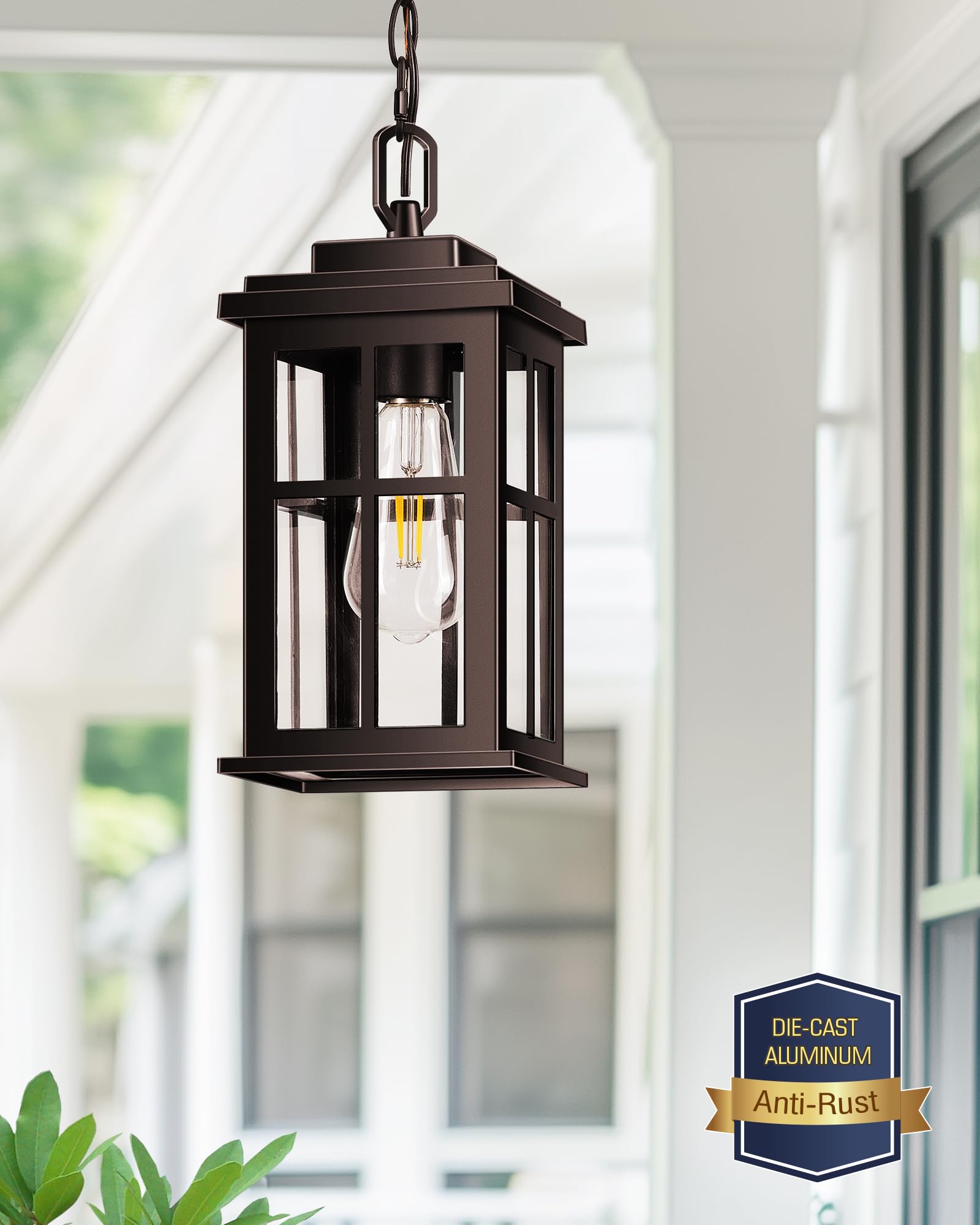 OPAXIS Bronze Hanging Porch Light, Waterproof Outdoor Pendant, Adjustable Chain, Standard Size, Model P83491BR