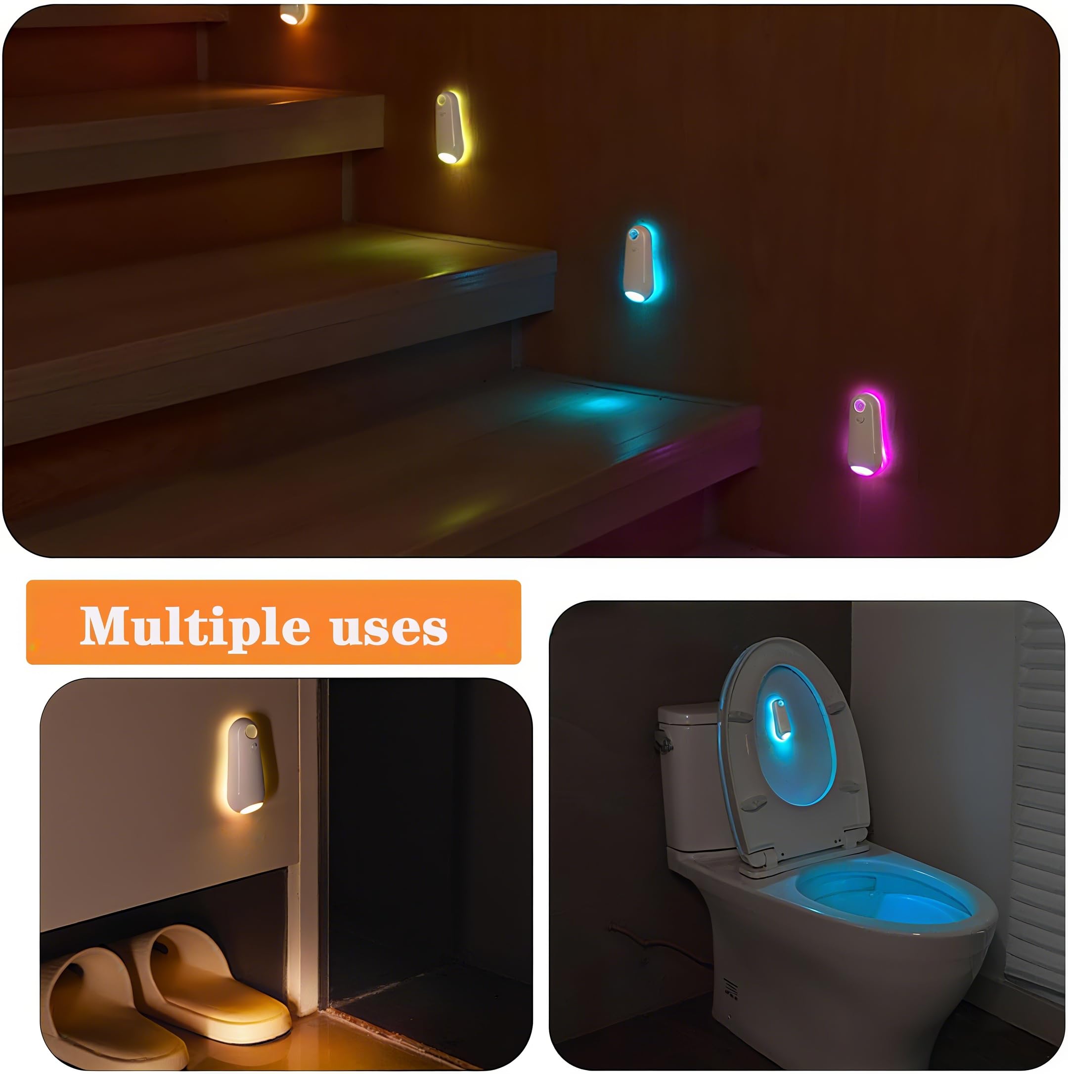 ONXE Toilet Night Light - Motion Sensor, 8 Color Changing, USB-C Rechargeable, Splash-Proof, Ideal for Bathroom, Hallway, Stairs, White