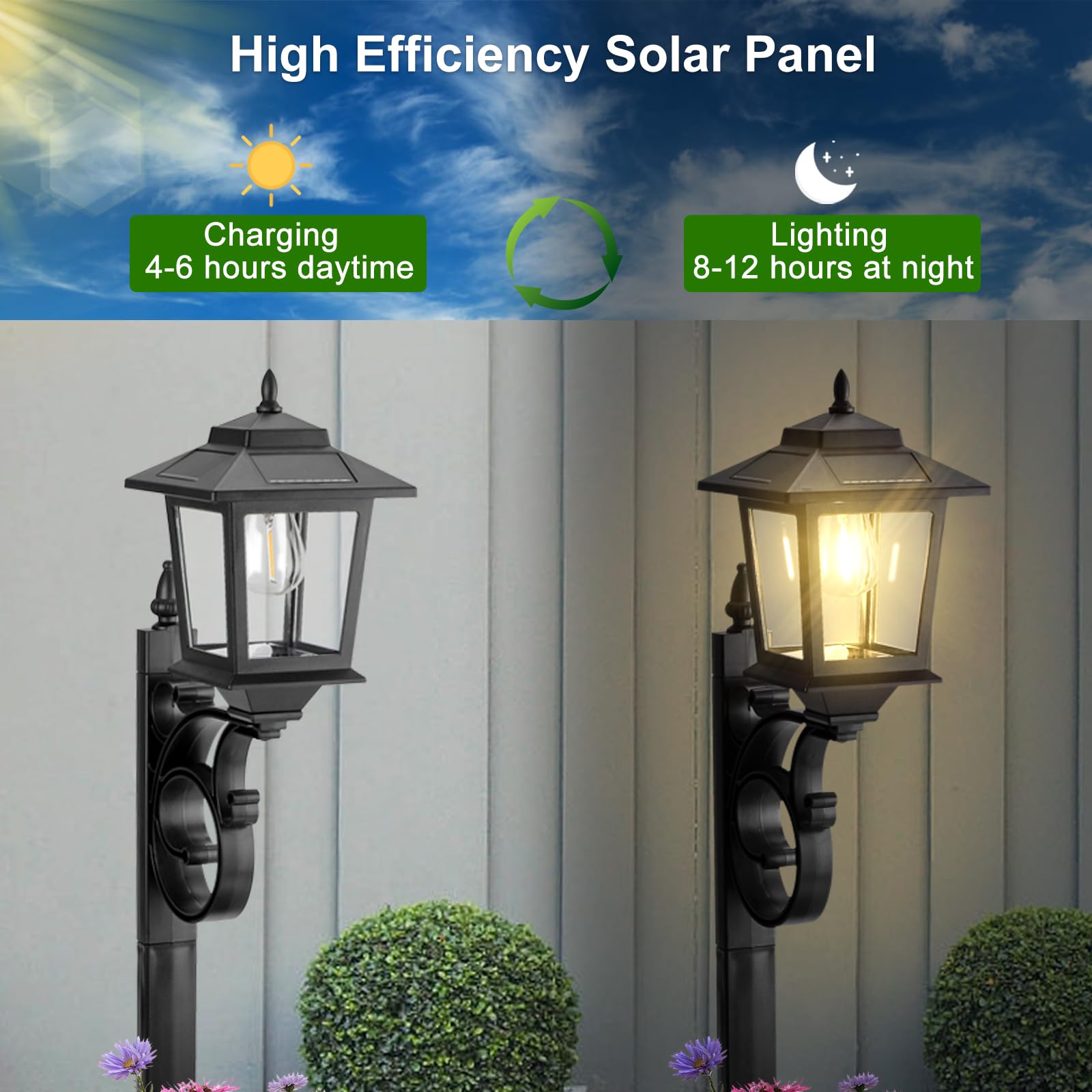 Melunar Outdoor Flower Pots and Solar Lamp Post Lights, Waterproof, Warm White, Model FOL010