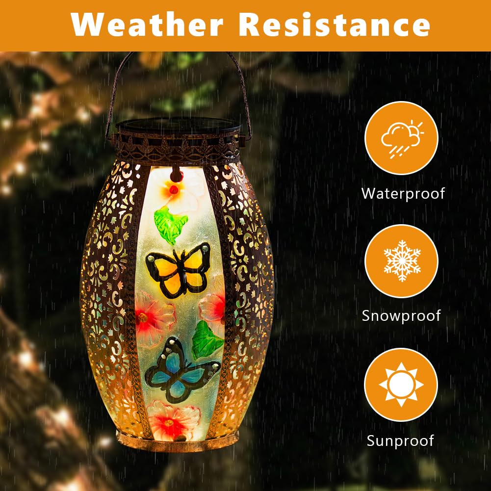 Vewogarden Solar Lanterns Outdoor Waterproof Hanging Decorative Butterfly Solar Lights For Patio Porch Garden Table Decor