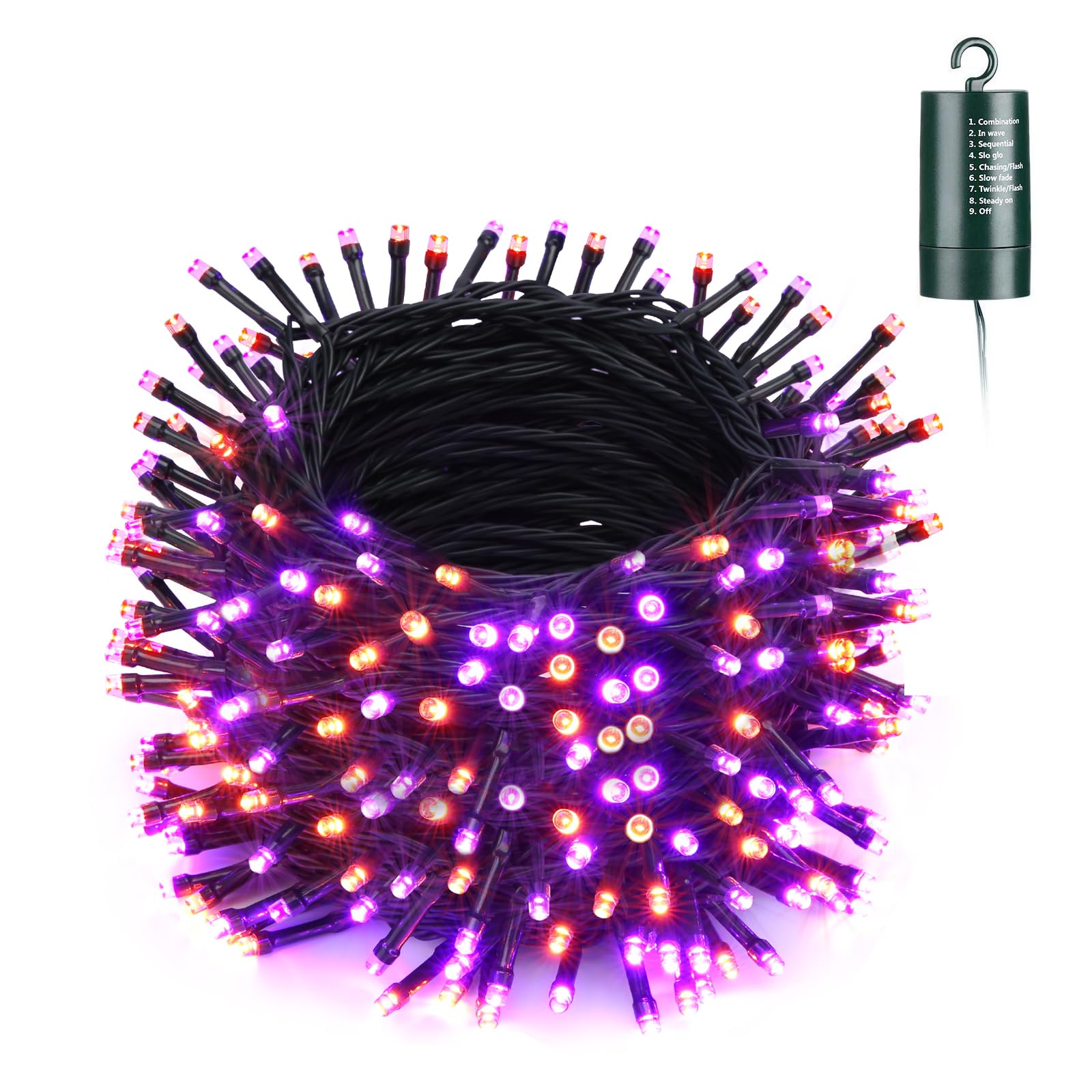 LYHOPE Halloween String Lights, 200 LED, 72ft, Waterproof, 8 Modes, Battery Operated, Orange & Purple