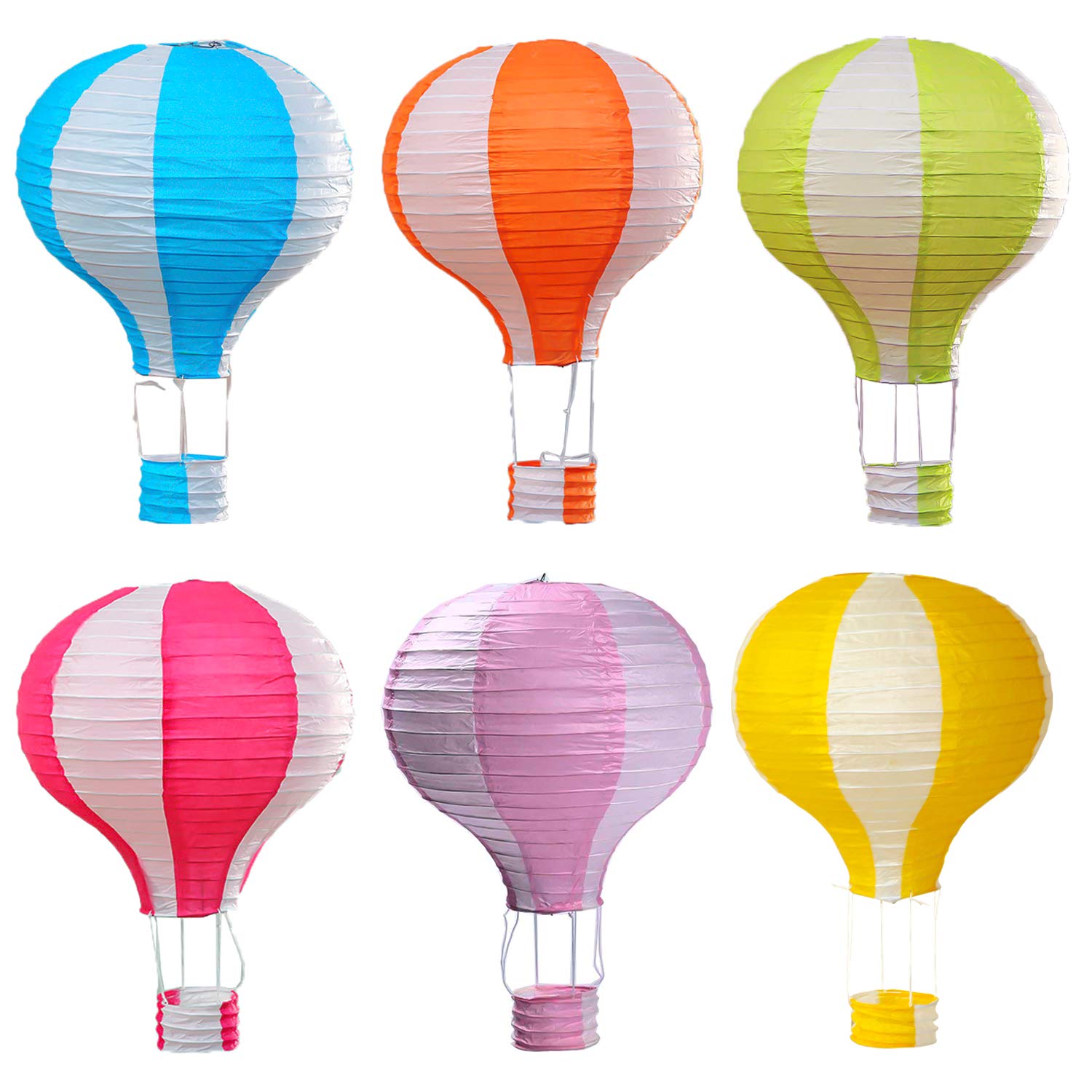 Famgee 12 Inch Hanging Hot Air Balloon Paper Lanterns Set Decoration Birthday Wedding Christmas Party Decor Gift Stripe Set Pack