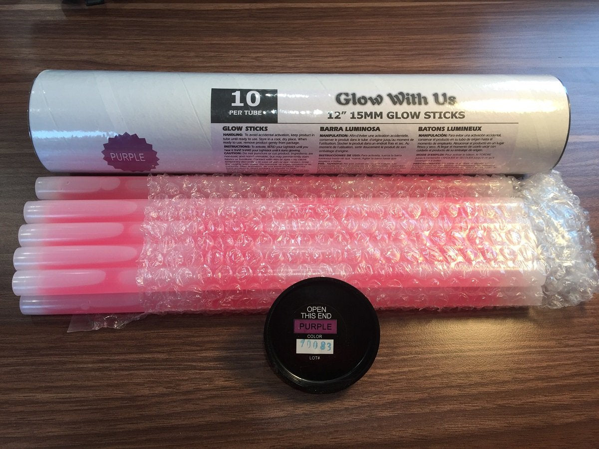 Glow With Us Glow Sticks, 100 Pack, 12” Purple Jumbo Light Sticks, 14-Hour Glow, Safety Glow Sticks