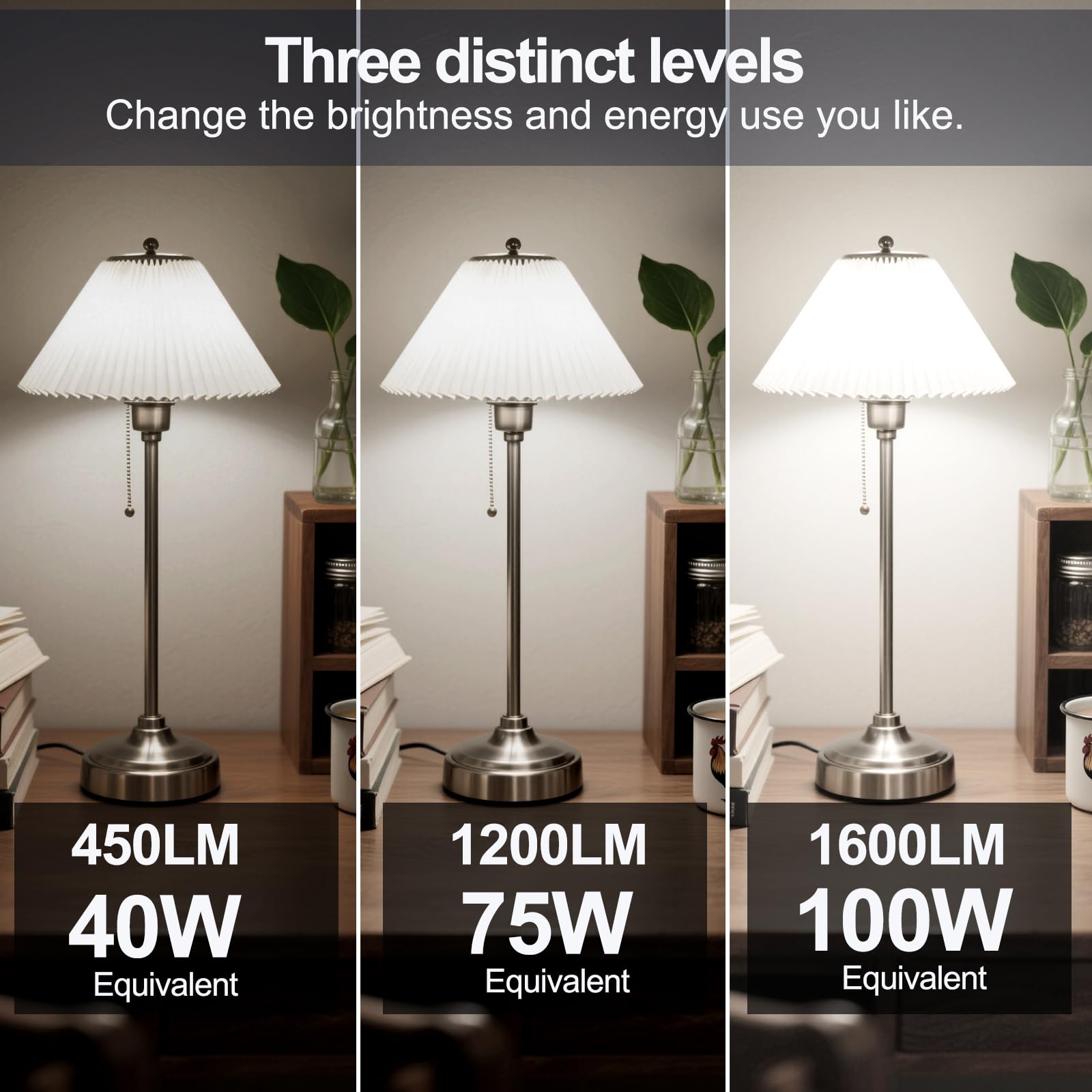 E Energetic Lighting 3 Way Light Bulbs 40 75 100W Equivalent, Daylight 5000K 3 Way Led Light Bulb, 450-1200-1600Lm A19 Led Bulb,