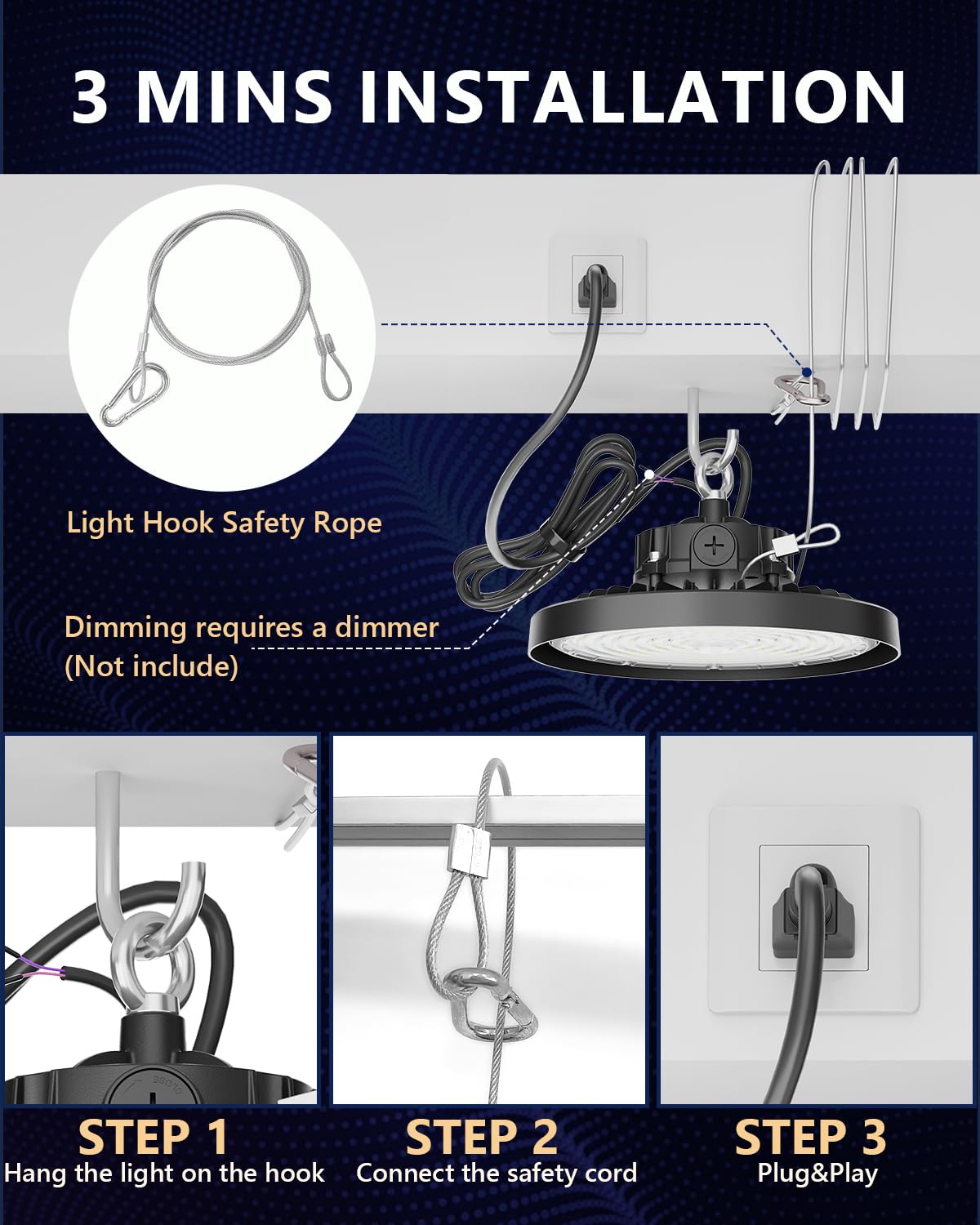 Beilbs Ufo Led High Bay Light  200W Led Shop Lights  0-10V Dimmable 30000Lm 5000K  60%-100% Power Selectable Bay Light For Warehouse Factory Barn Shop Workshop Garage Gym  2 Pack