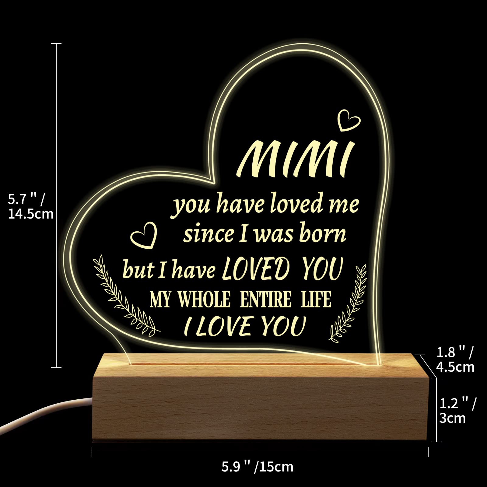 Hiipeenow Mimi Gifts From Grandchildren, Engraved Night Light 15 * 19Cm, Valentines Day Birthday Christmas Mothers Day Gifts For