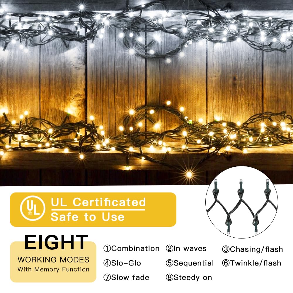 LetsFunny Outdoor Christmas Lights, 300 LED Twinkle String Light, 108FT, Waterproof, Warm & Cold Light, Model JT-DC030V0200