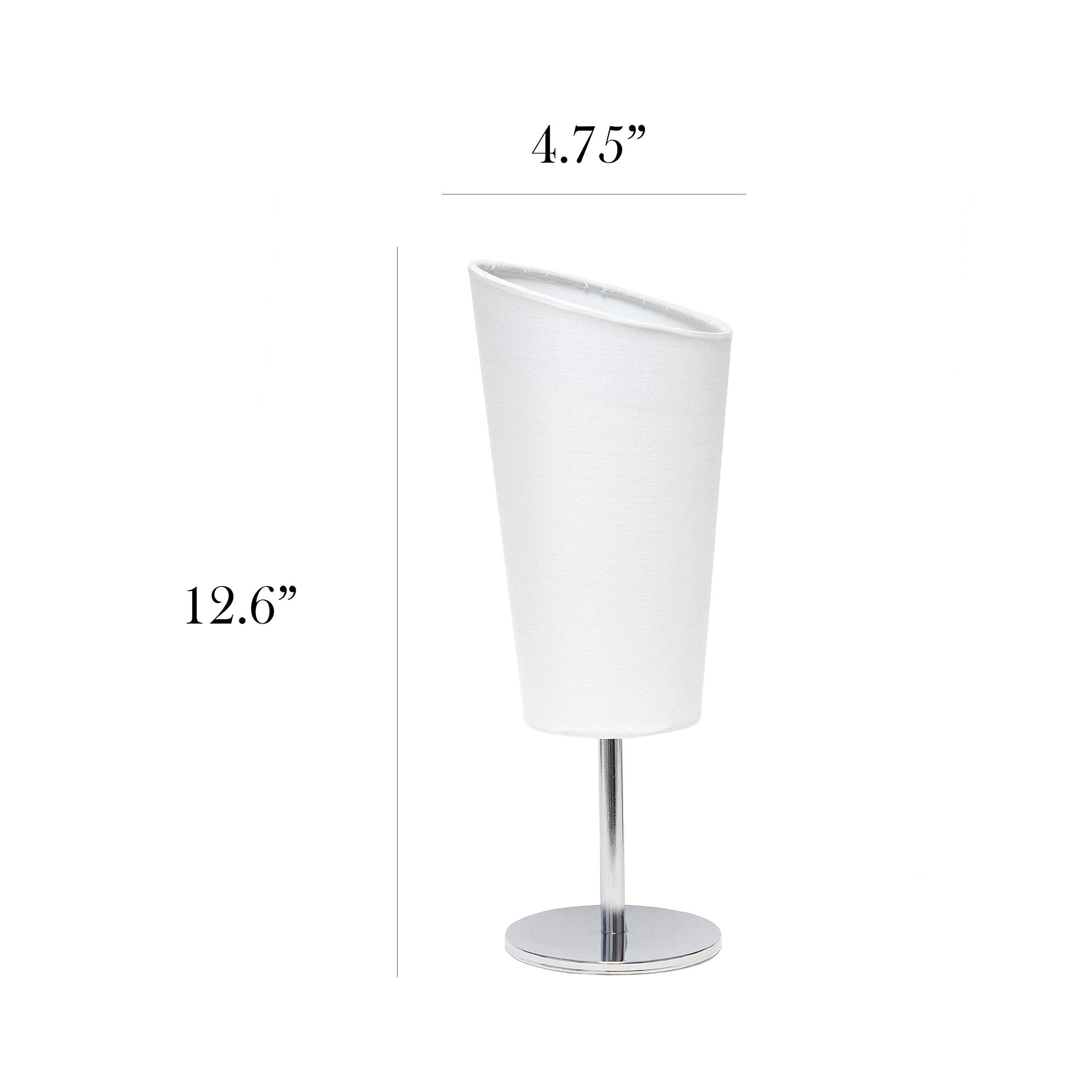 Simple Designs Lt2061-Wht Mini Table Lamp, Chrome Base, Fabric Shade, 12.6H, White