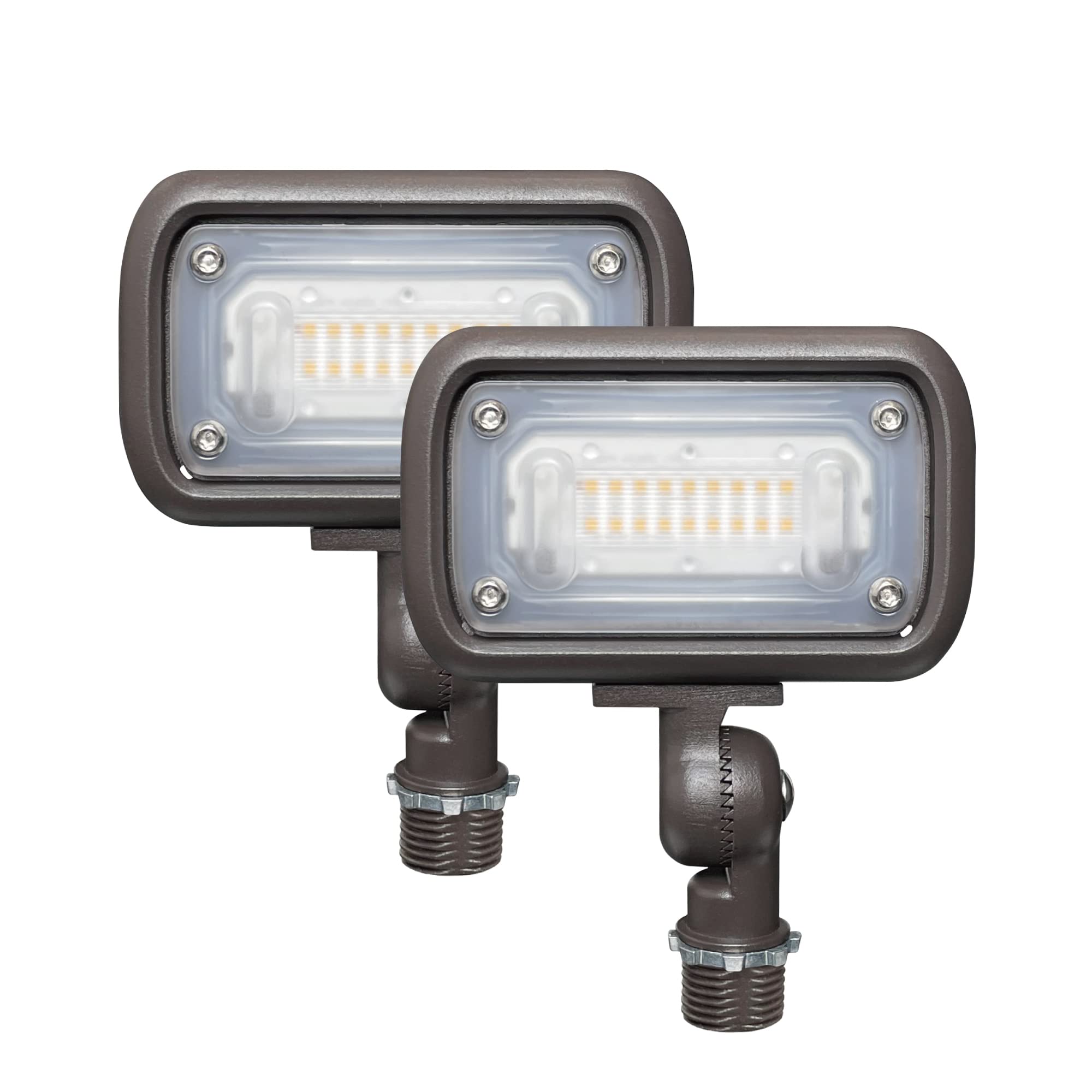 GKOLED Outdoor Security Floodlight, 15W Super Bright LED, 50W PSMH Equivalent, 1370 Lumens, 3000K Warm White, IP65 Waterproof, 120-277V, 1/2" Knuckle Mount, UL-Listed