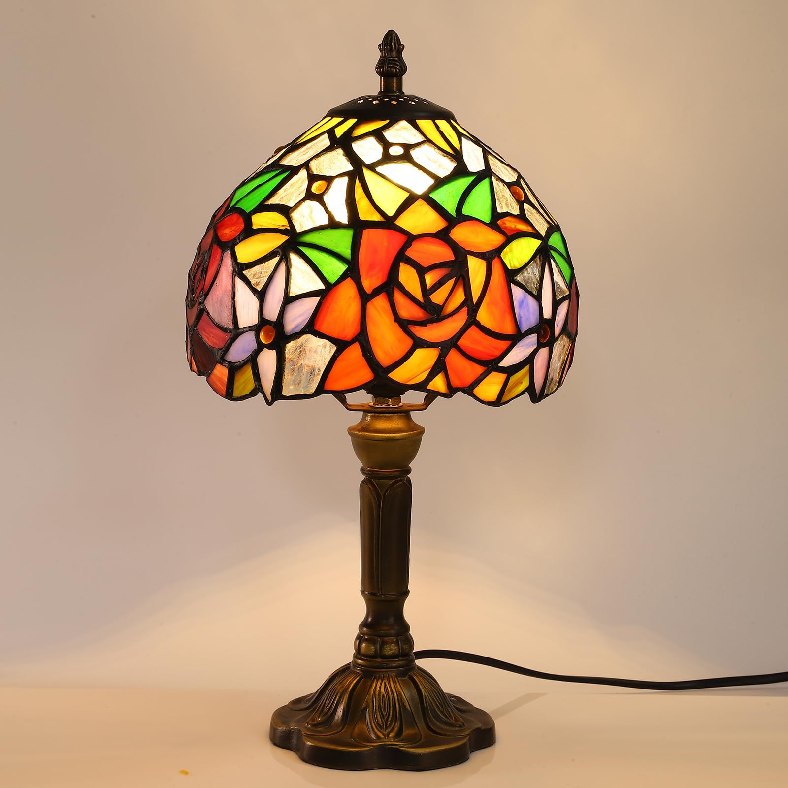 Fumat Rose Tiffany Small Table Lamp For Bedroom Bedside Nightstand Table Lamps For Living Room 3 Way 3 Color Temperatures Led St