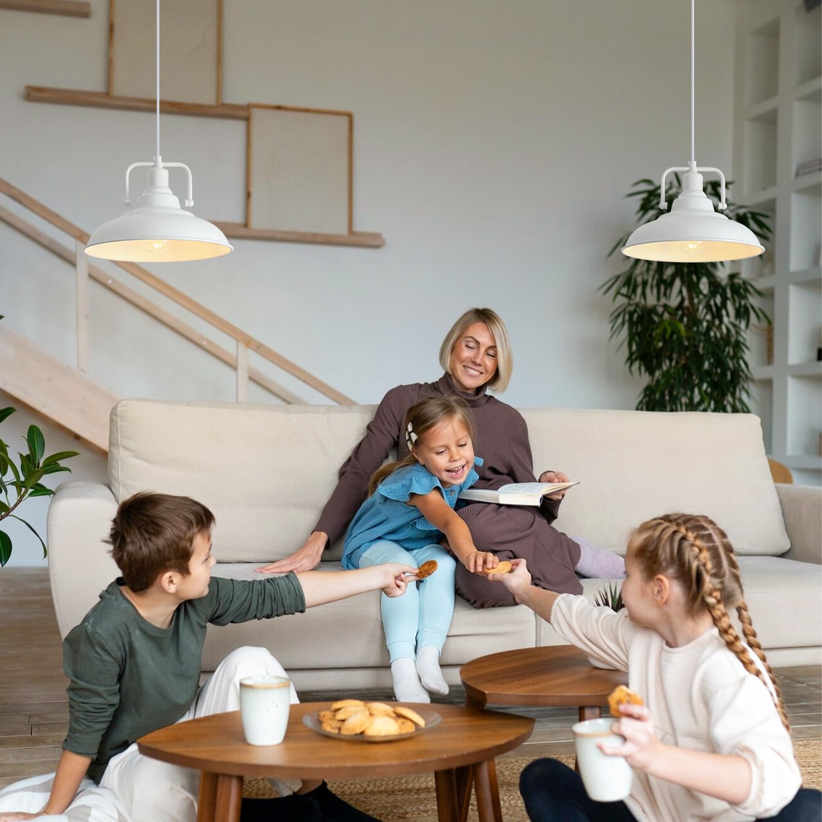 Sesiment Farmhouse Pendant Light 12.5 Inches, 3 Packs - White Industrial Kitchen Pendant Light, Home Office, Bedroom, Living Roo