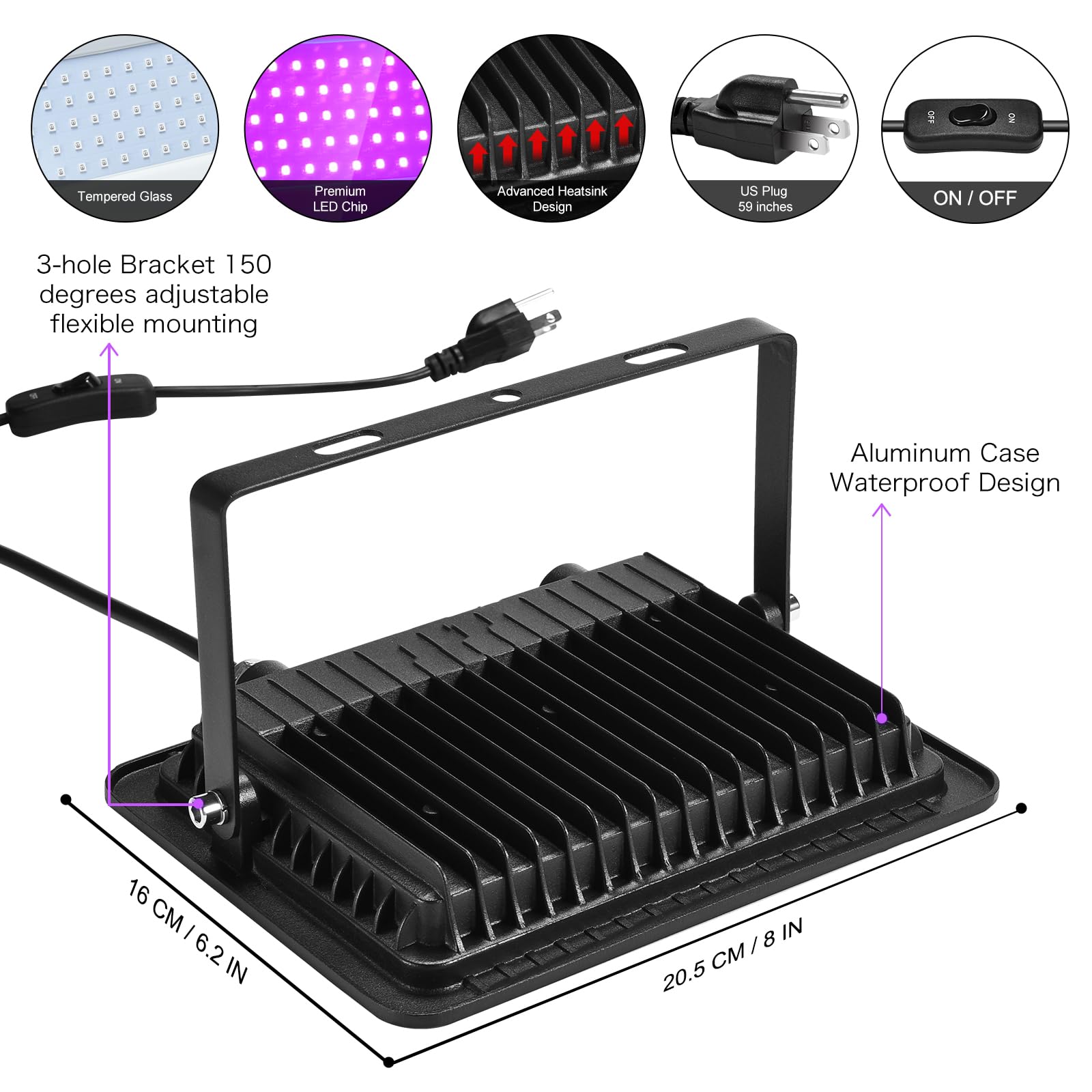 XYCN 150W LED Black Light Flood Light, IP66 Waterproof, 2 Pack, Black, for Glow Parties & Aquariums