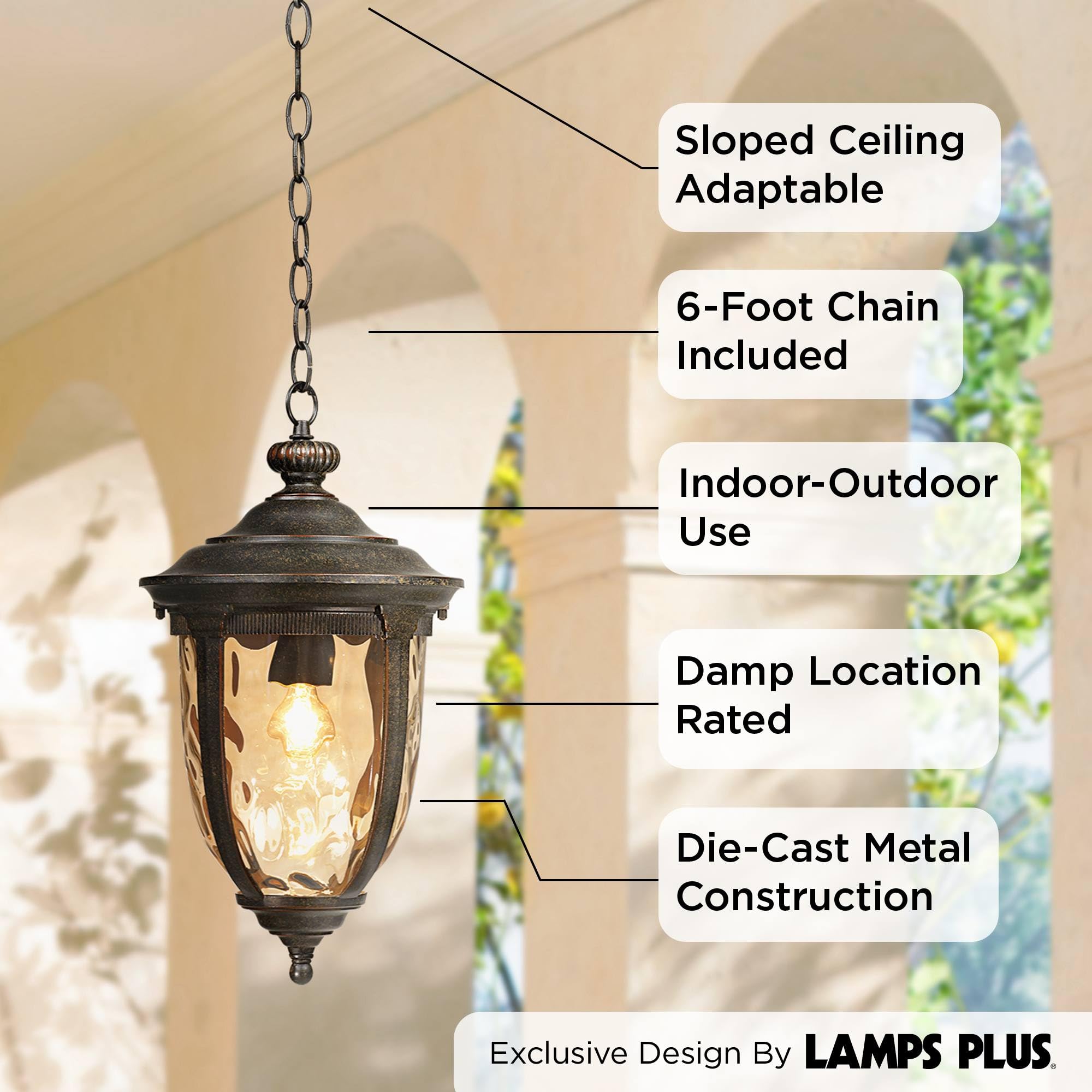 John Timberland Outdoor Ceiling Light, 18 Inch, Bronze, Damp Rated, Model 40379, Champagne Hammered Glass for Porch, Patio, Garden