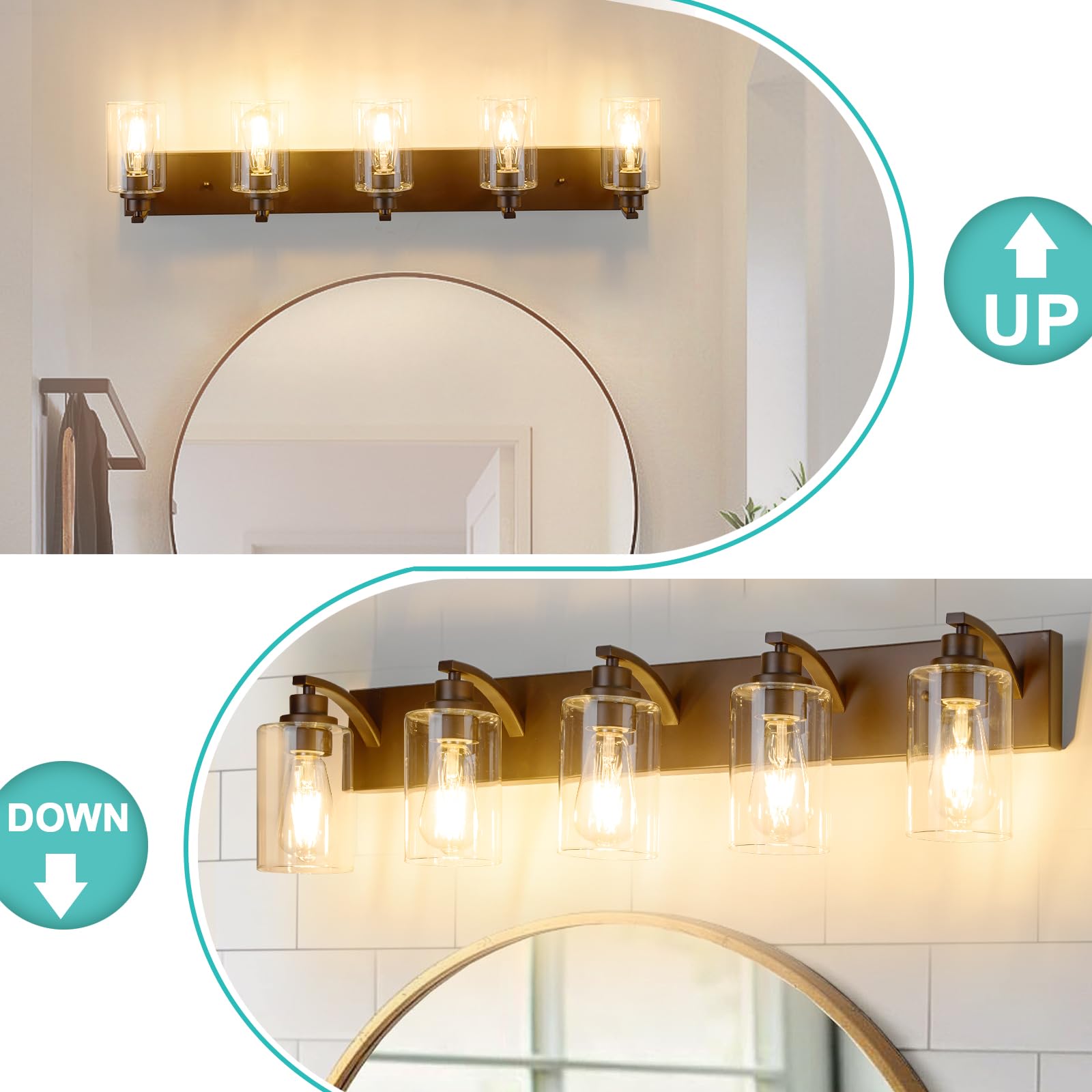 Alaislyc 5-Light Bathroom Light Fixtures Modern Orb Vanity Lights For Bathroom Lighting Fixtures Over Mirror With Clear Glass Shade For Cabinet Mirror Bedroom Hallway