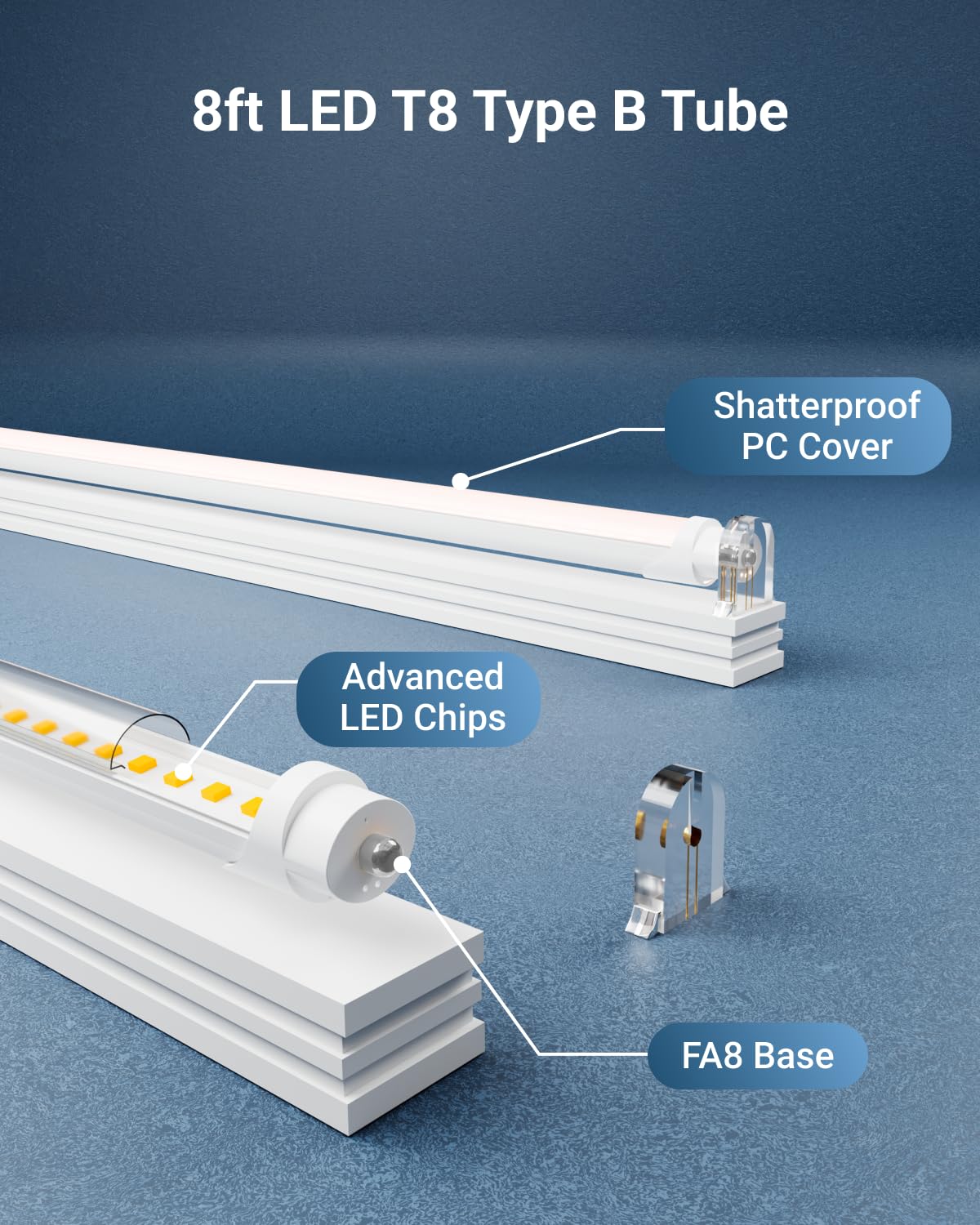Sunco 10 Pack T8 Led Bulbs 8 Foot, Ballast Bypass Led Tubes 8Ft, Replacement For T8 Fluorescent Bulbs, Fa8 Single Pin Base, 40W,
