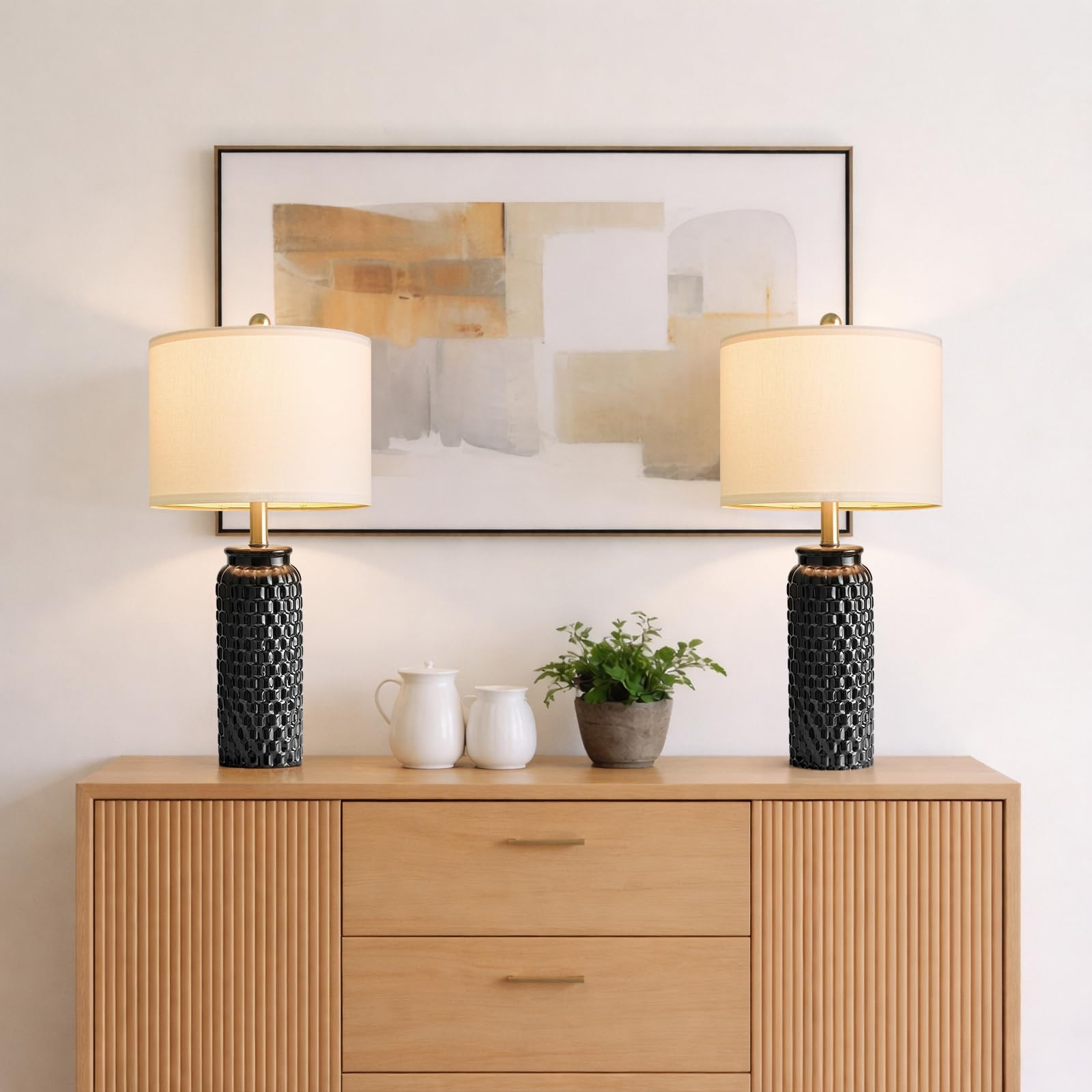 USumkky 24 Modern Ceramic Black Bedside Lamp Set of 2 Table Lamp for Bedroom Decor Farmhouse Table Lamp for Living Room Office Dorm