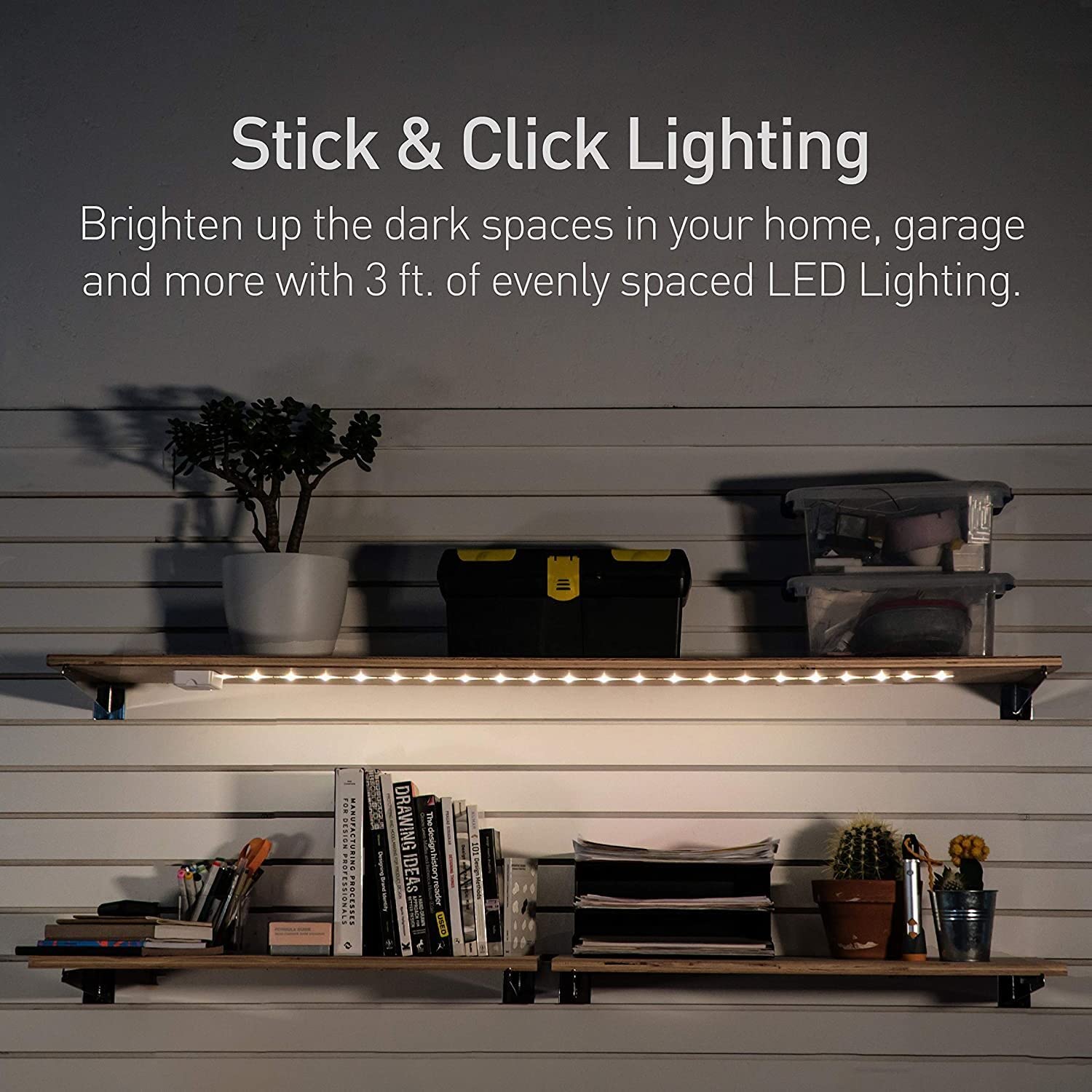 Power Practical Luminoodle Under Cabinet Lighting, 3-Pack, Warm White (2700K), Click LED Light Strip for Cabinets & Shelves