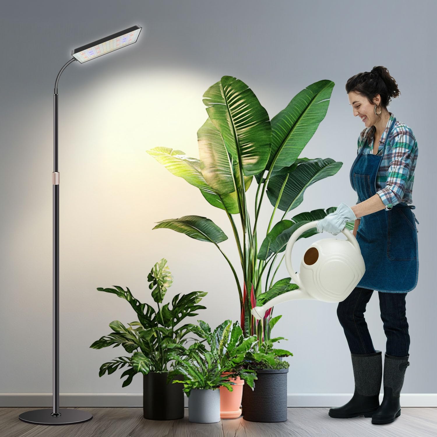 Wiaxulay Floor Plant Lights for Indoor Growing, 153 LED Full Spectrum Grow Light with Stand, Height Adjustable 24-68 in,4/8/12/1