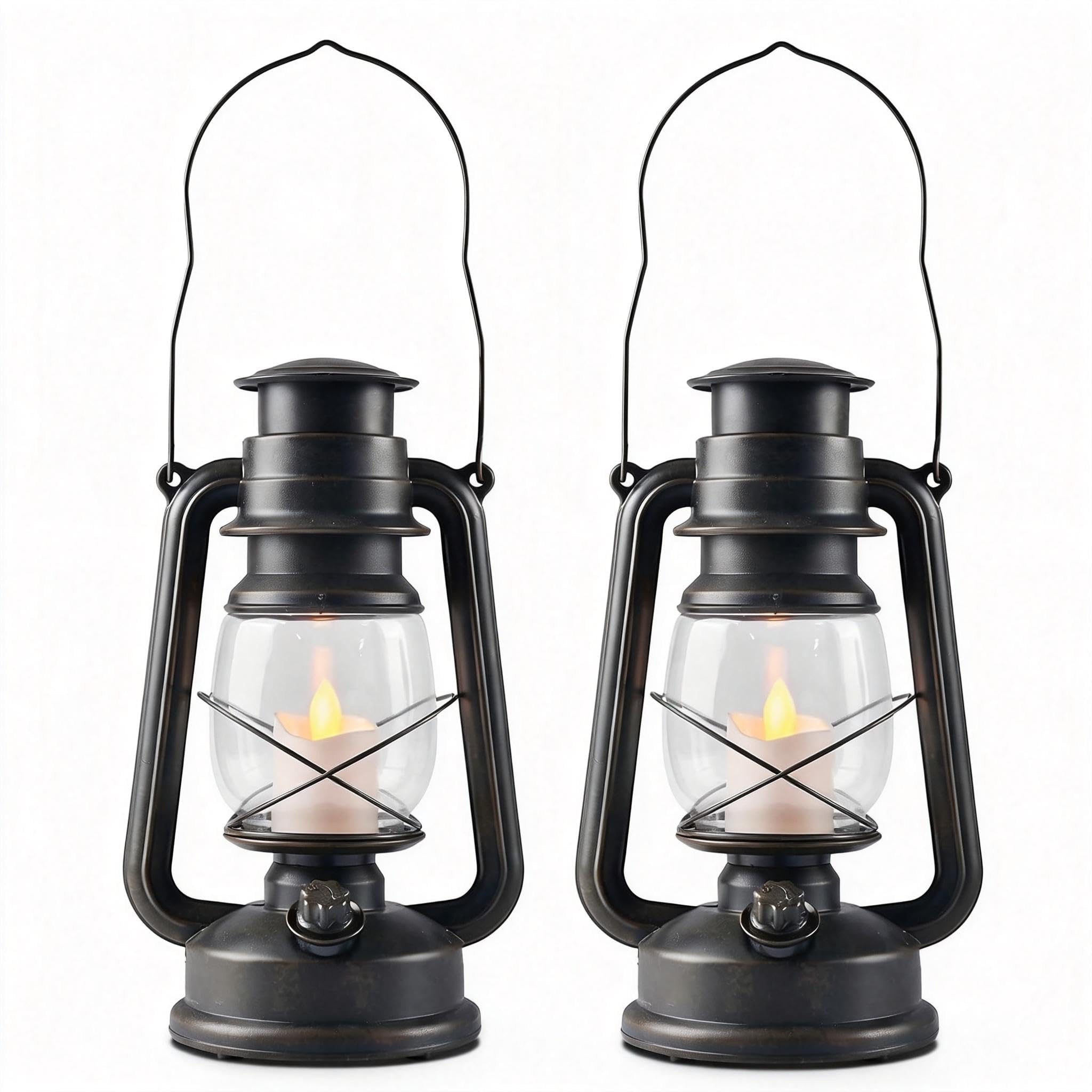 Lanterns Decorative Indoor with Timer, Vintage LED Lanterns Battery Operated, Camping Lanterns with Flameless Flickering Flame f