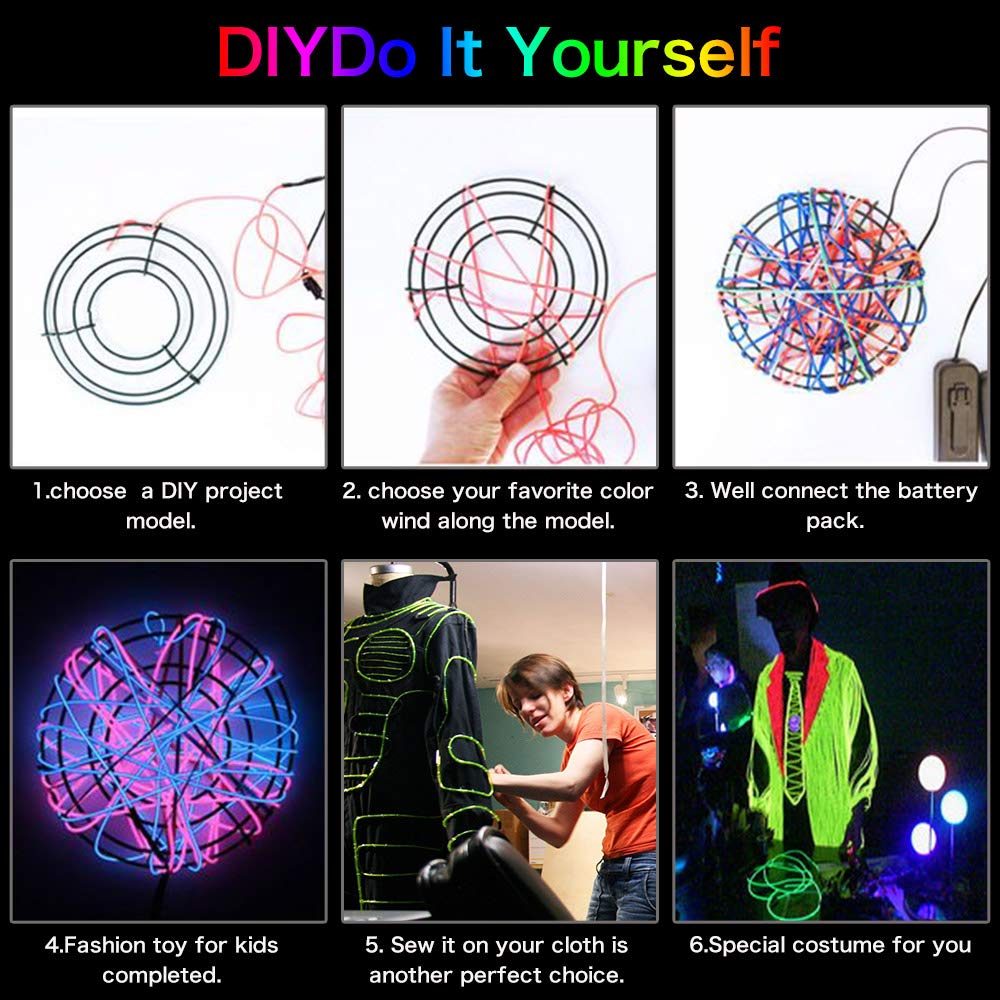 lychee EL Wire Neon Light, Strobing Electroluminescent, 15ft, White, Plastic, Model 011
