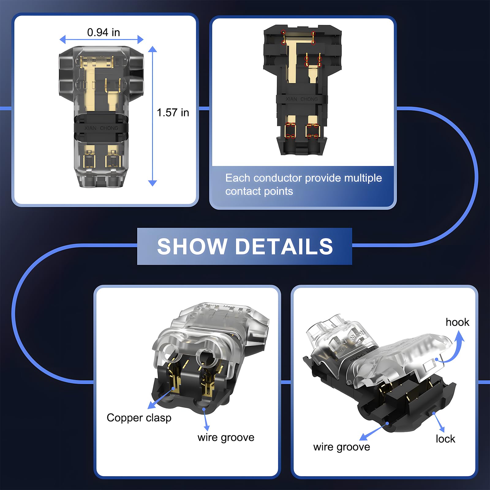 VISDOLL 3 Way T Tap Wire Splitter Connectors - 2 Pin Low Voltage, Solderless, Quick Wire Splice, 14-20 AWG, 10Pcs,