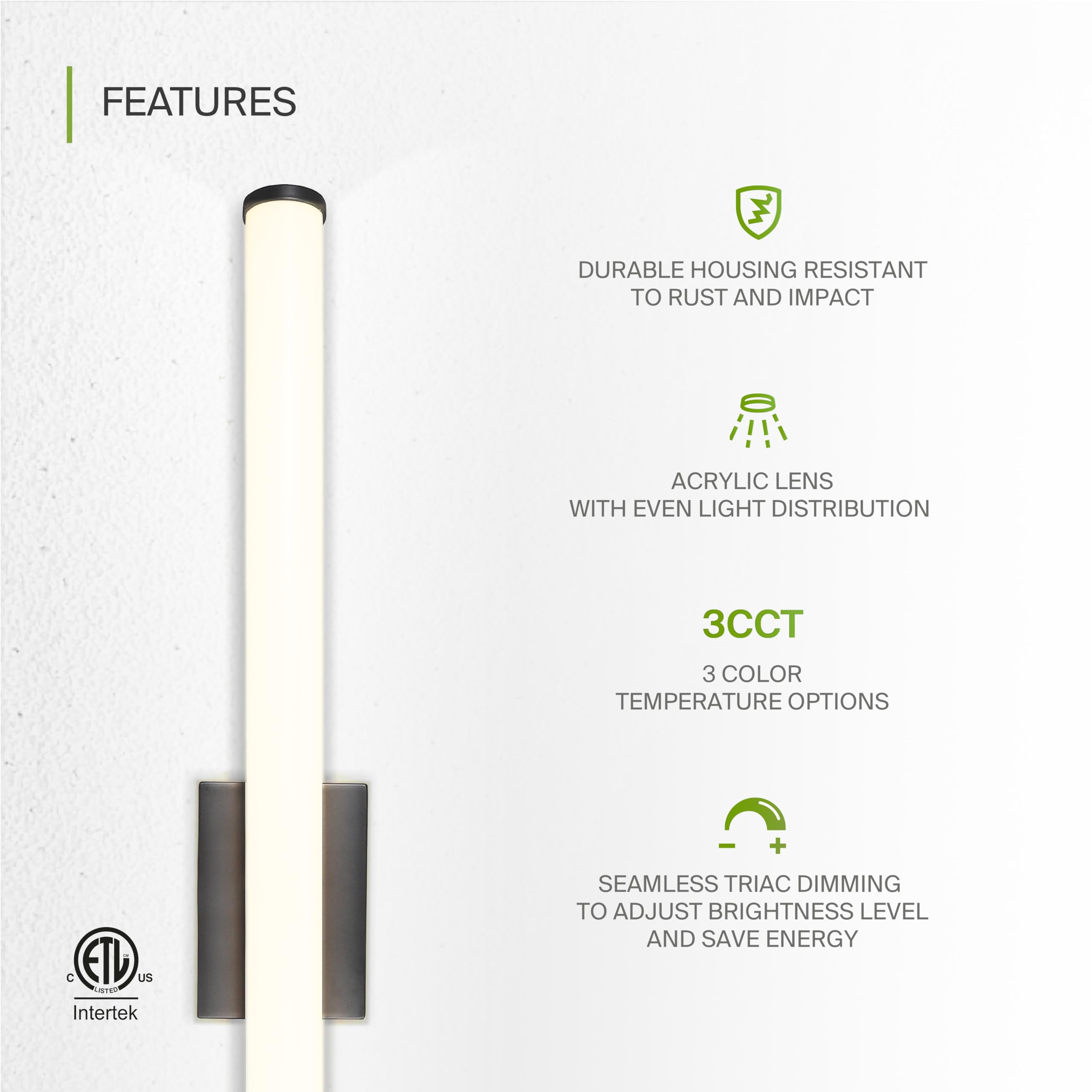 ASD LED Wall Mount Vanity Light Fixture 36 Inch 30W 2100LM Dimmable Energy Star Black A-LVF23-36D30CC-B