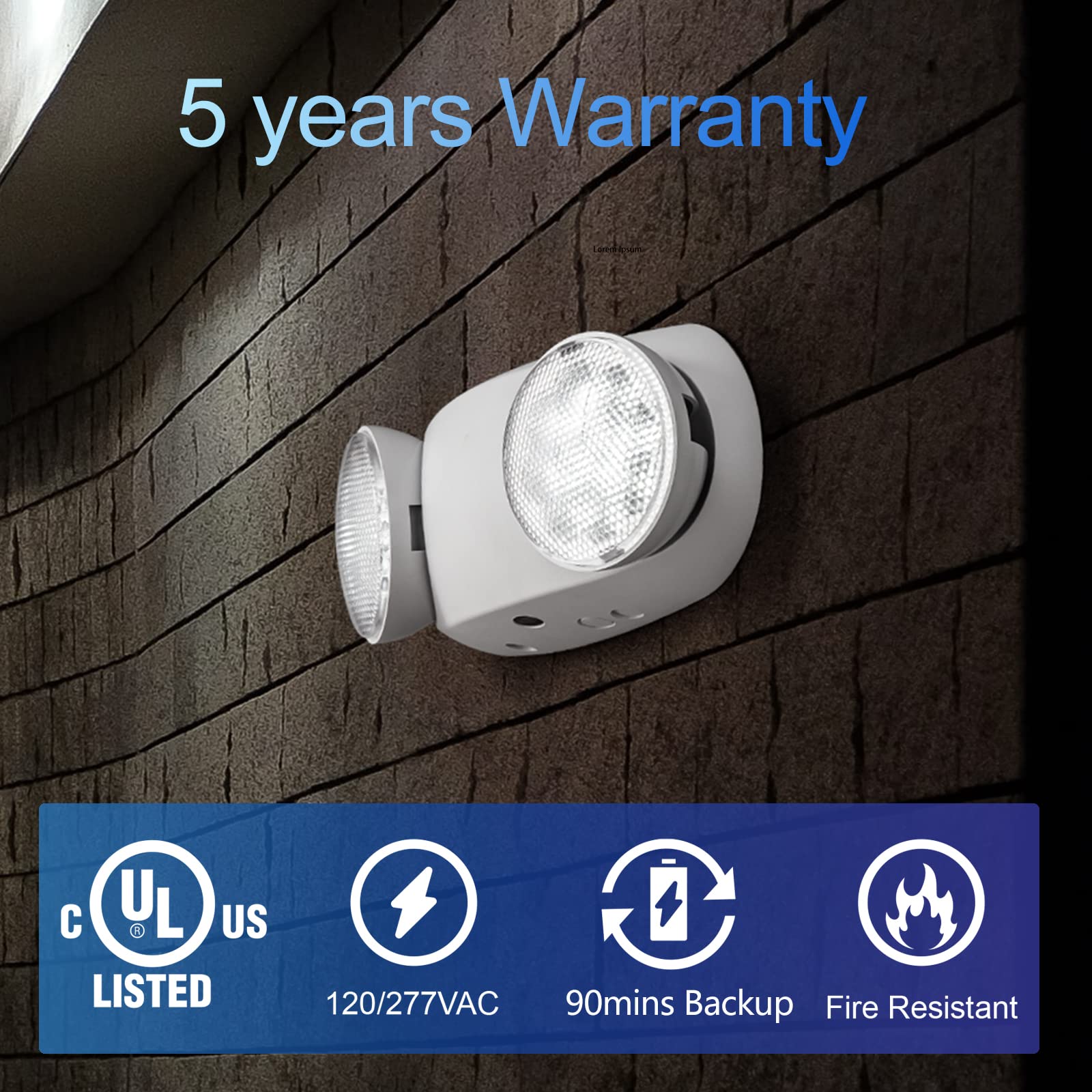 TANLUX LED Emergency Lights - Battery Backup, Round Head, White, Model TL-EM239WH-Plug, for Home & Business, AC120V Input