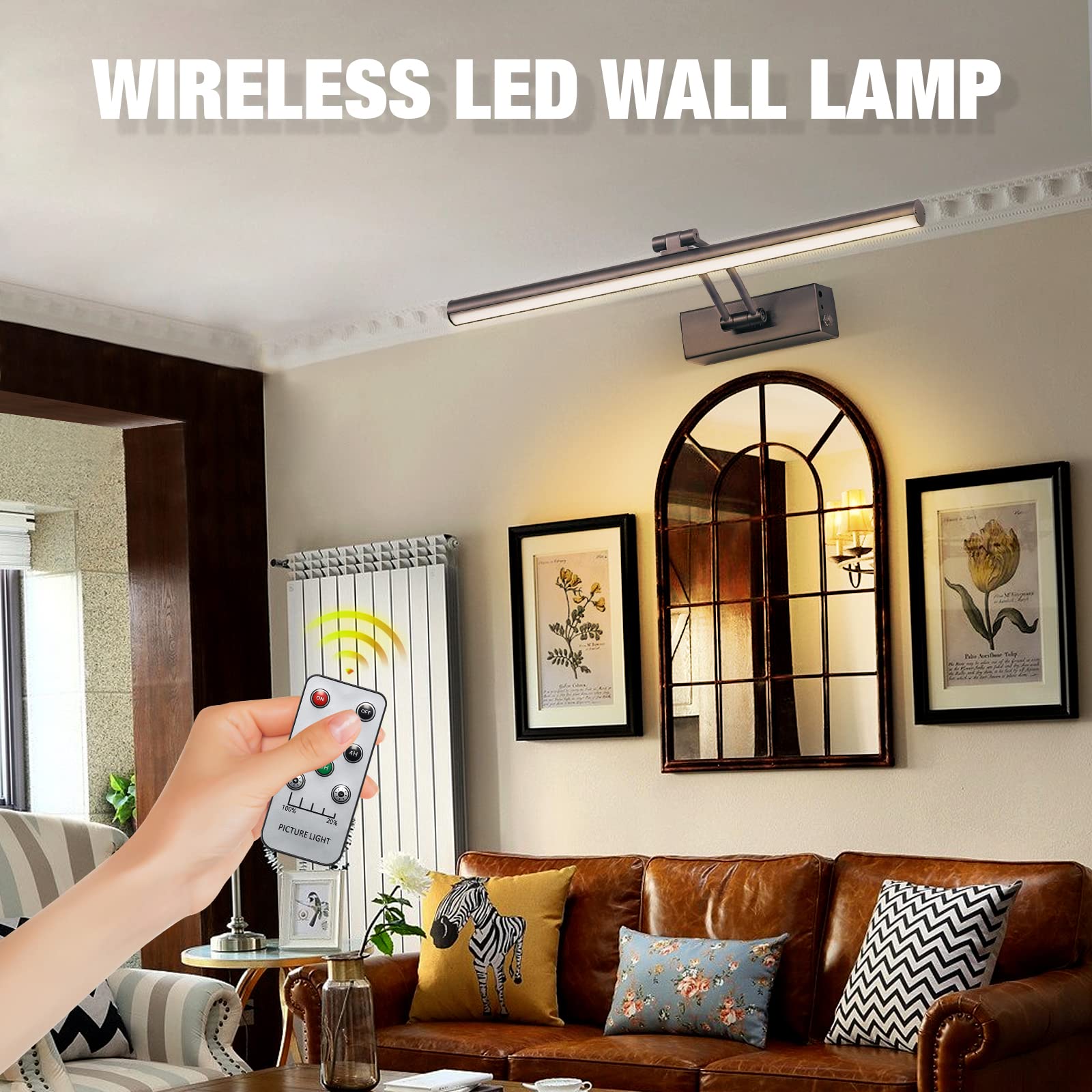 Howmzon Picture Light,Battery Operated Picture Lights With Remote, Rechargeable Painting Wall Light,16'' Full Metal Art Lights F