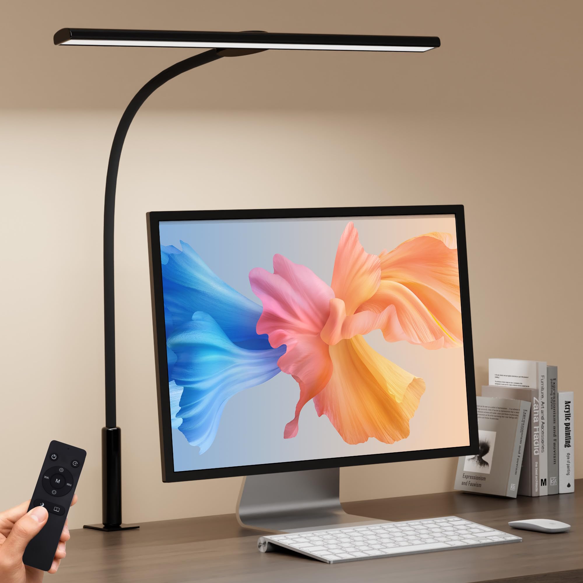 SEOUFRDZ LED Desk Lamp with Clamp, 3 Lighting Modes, Touch & Remote Control, Metal, Remote Control, Black, Model 103