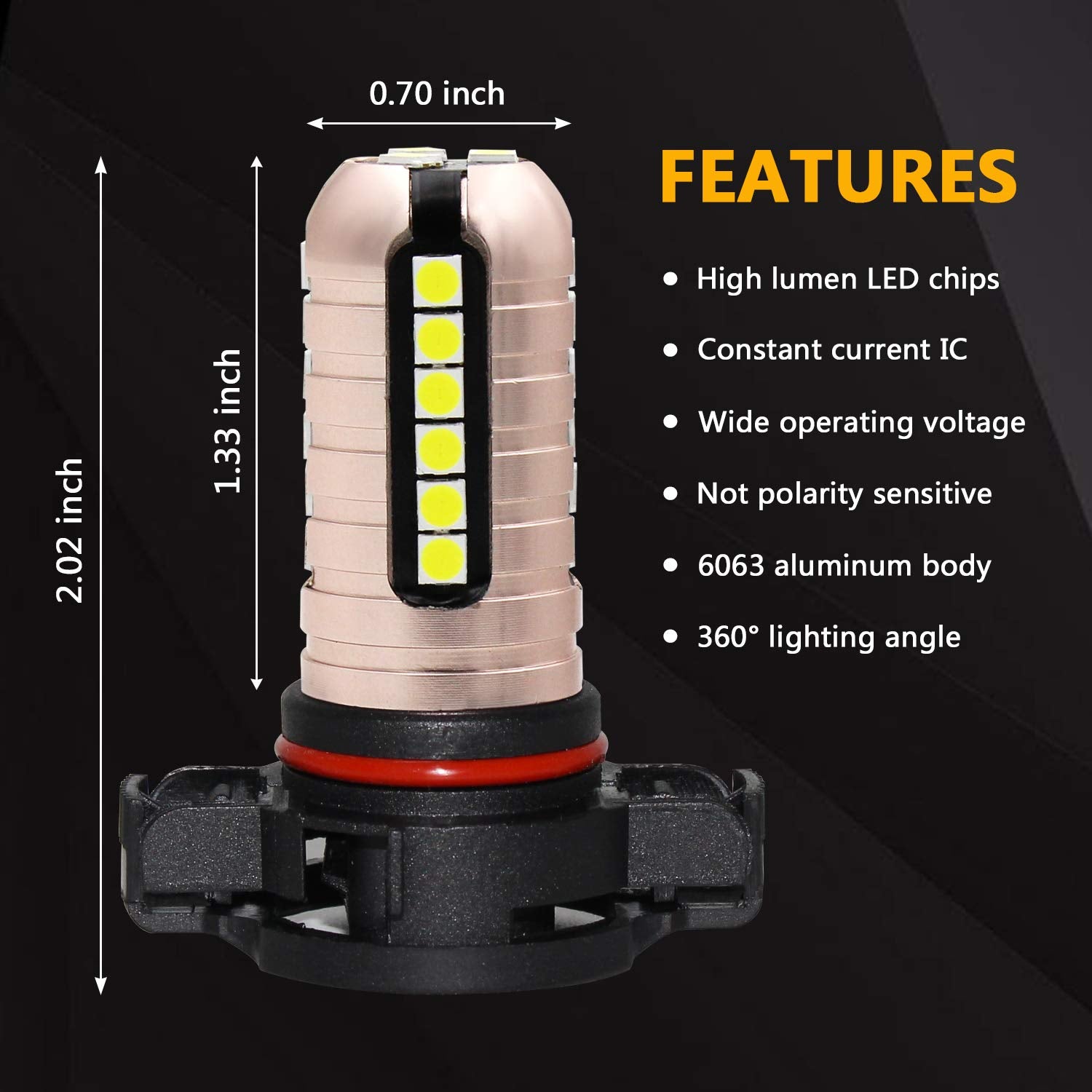 Phinlion Psx24W Led Fog Light Bulbs, 3000 Lumens Super Bright 3030 Chipsets 2504 12276 12V Led Bulb Replacement For Foglights Or
