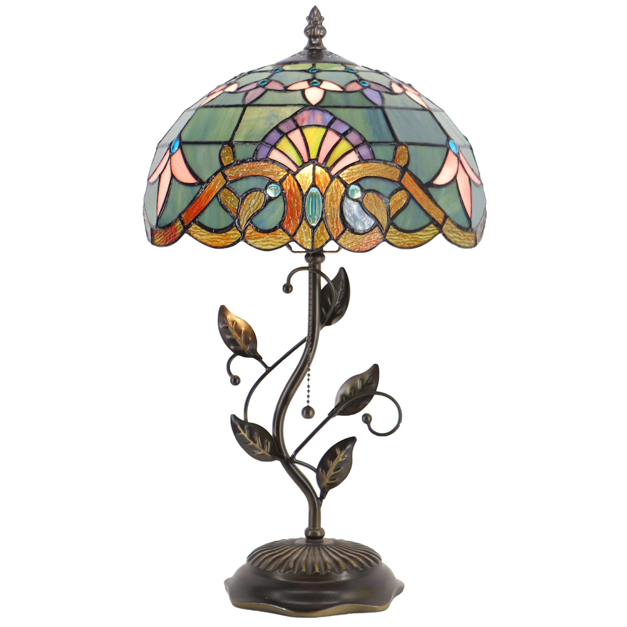 HZYFFYU Tiffany Table Lamp Stained Glass Desk Lamp Metal Leaf Base Reading Light 12X19 Inch (Baroque Style)