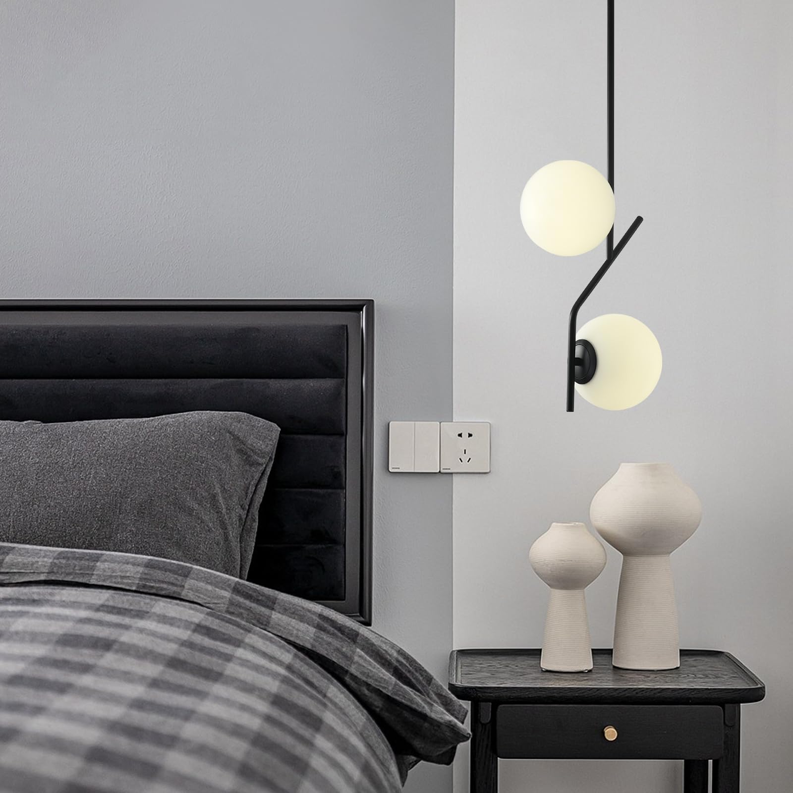 SeeU Modern Pendant Light Fixture - Black Globe Chandelier for Kitchen Island, Dining Room, Bedroom - Model CH017PBW