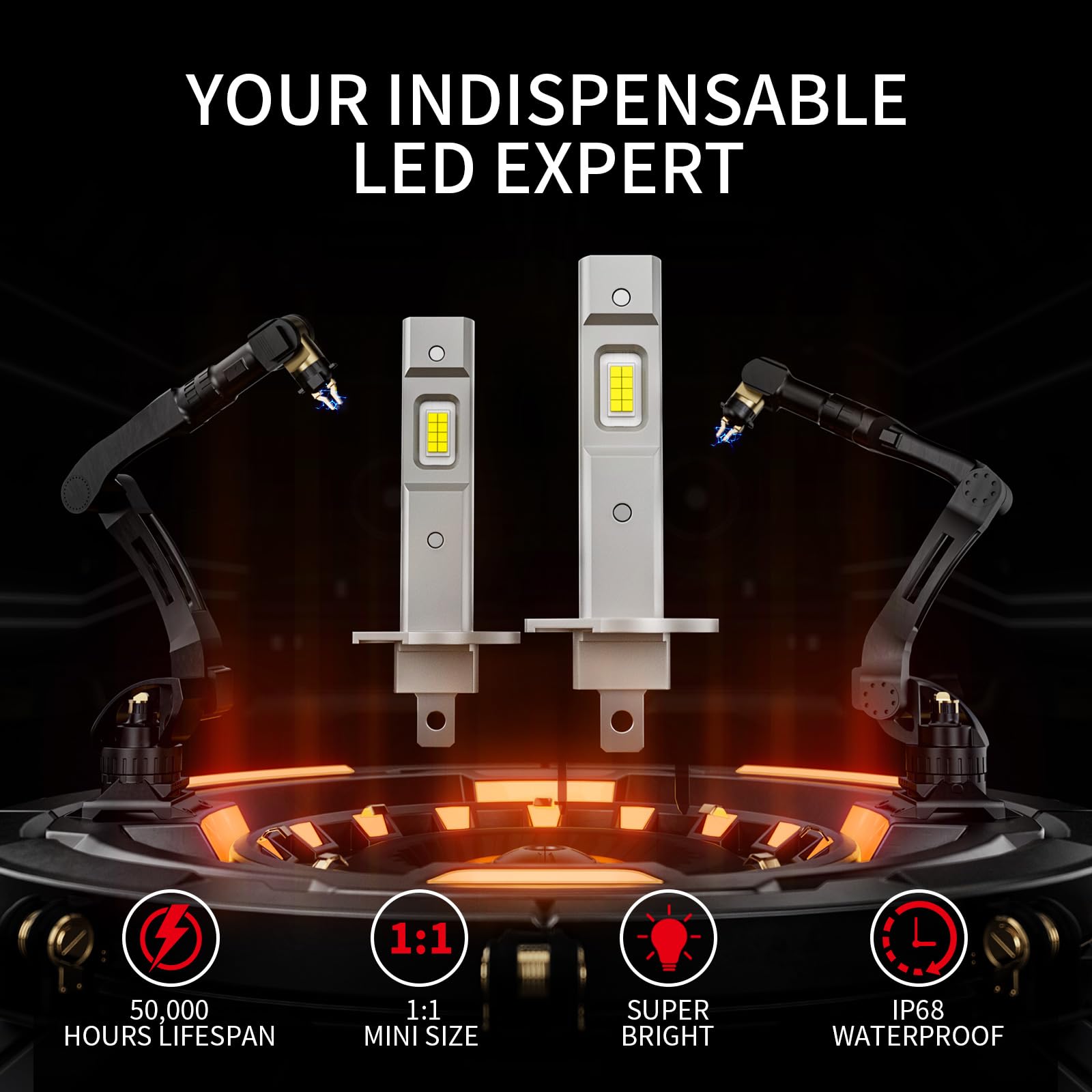 FANTELI H1 LED Bulb - 34000LM, 6000K Cool White, IP68 Waterproof, Plug and Play, Pack of 2