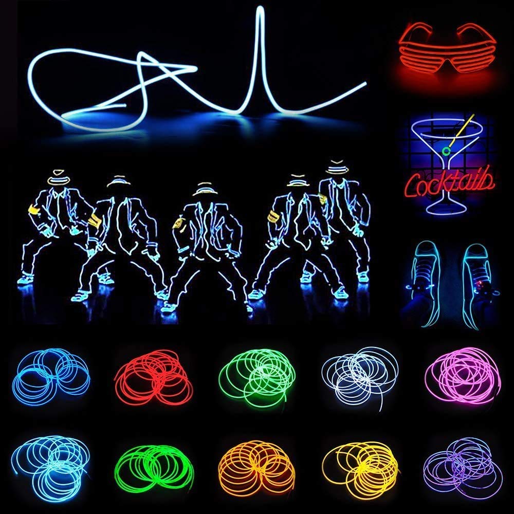 JIGUOOR EL Wire Battery Pack Neon Light Strip 9.8ft Green Copper 360° Illumination for DIY, Parties, Halloween, Christmas