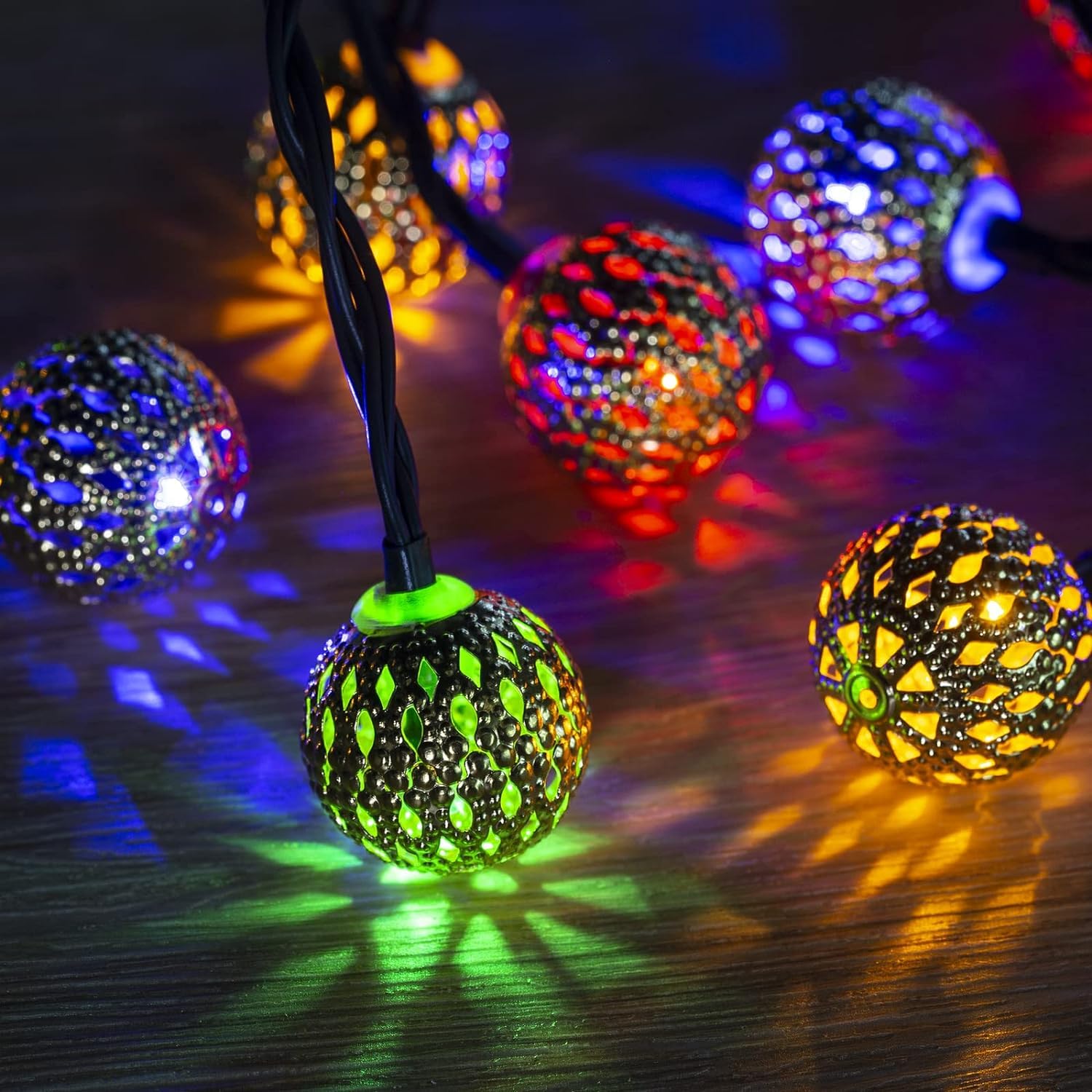 Brightown Solar Moroccan String Lights, 60 LED, 36 Ft, Waterproof, 8 Lighting Modes, Multicolor, Plastic