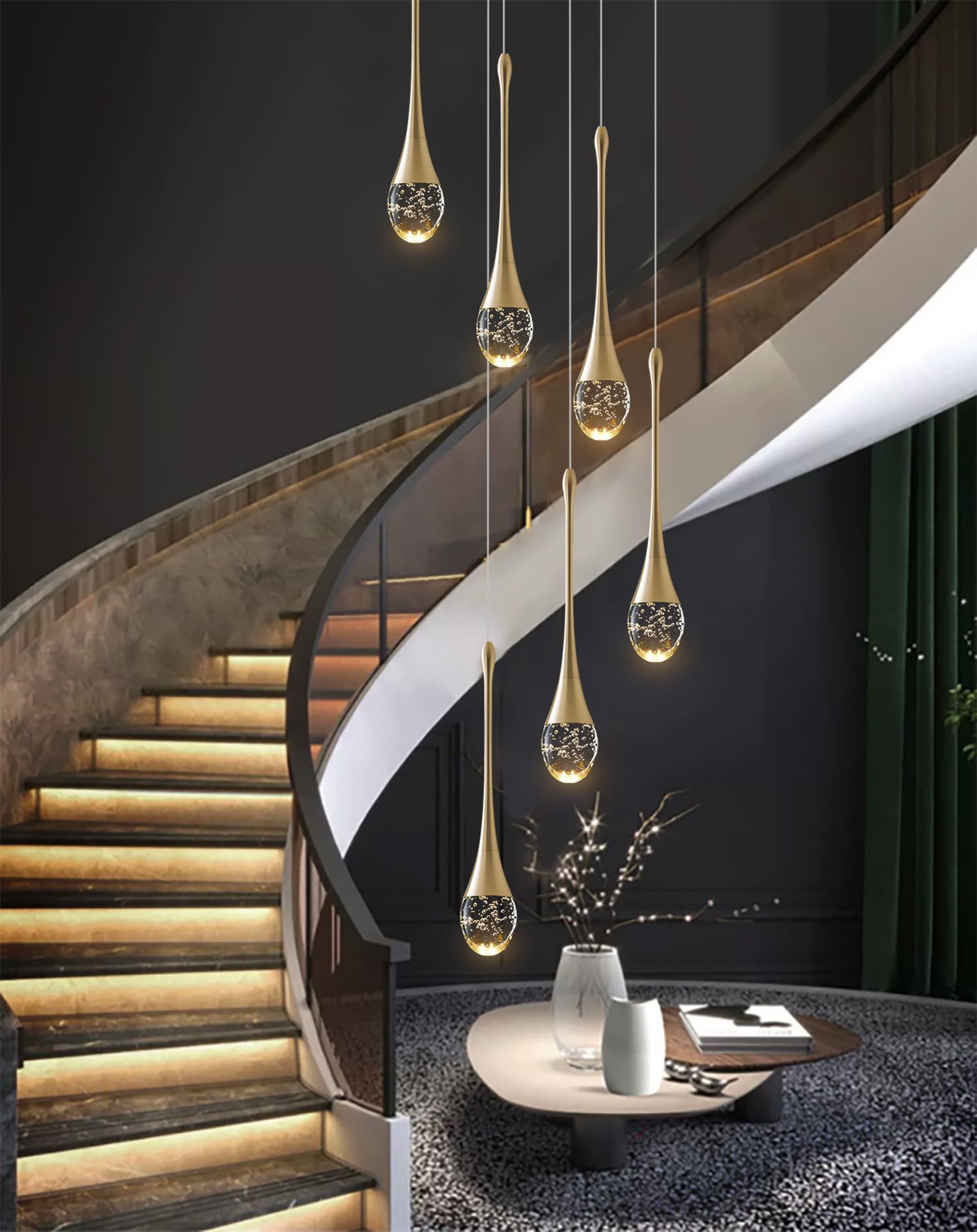 Ykolupty H86 Pendant Lights Kitchen Island 6-Lights Pendant Chandelier For Dining Room Hallway Stairwell,Led Dimmable 2700K-6000K