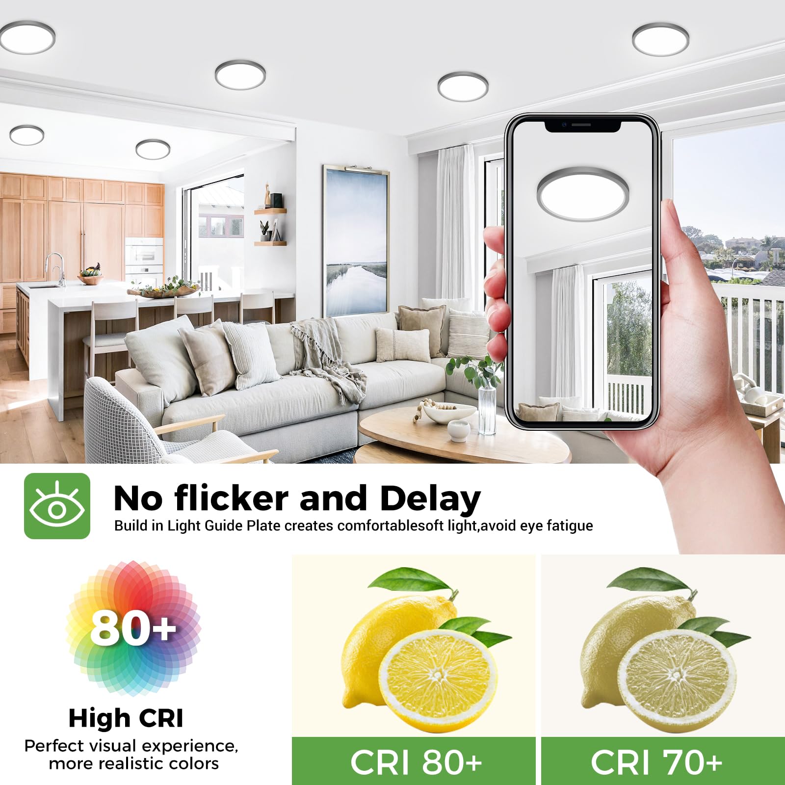 Zemty Led Ceiling Light Fixture, 6.5-Inch 12W 1200Lm Small Flush Mount Light, Adjustable 3000K 4000K 6500K Color Temperatures, R