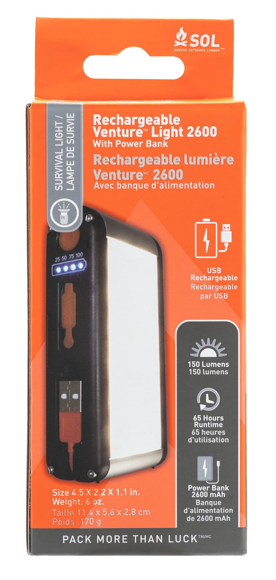 S.O.L. Survive Outdoors Longer S.O.L. Venture Light 2600 Recharge With Power Bank