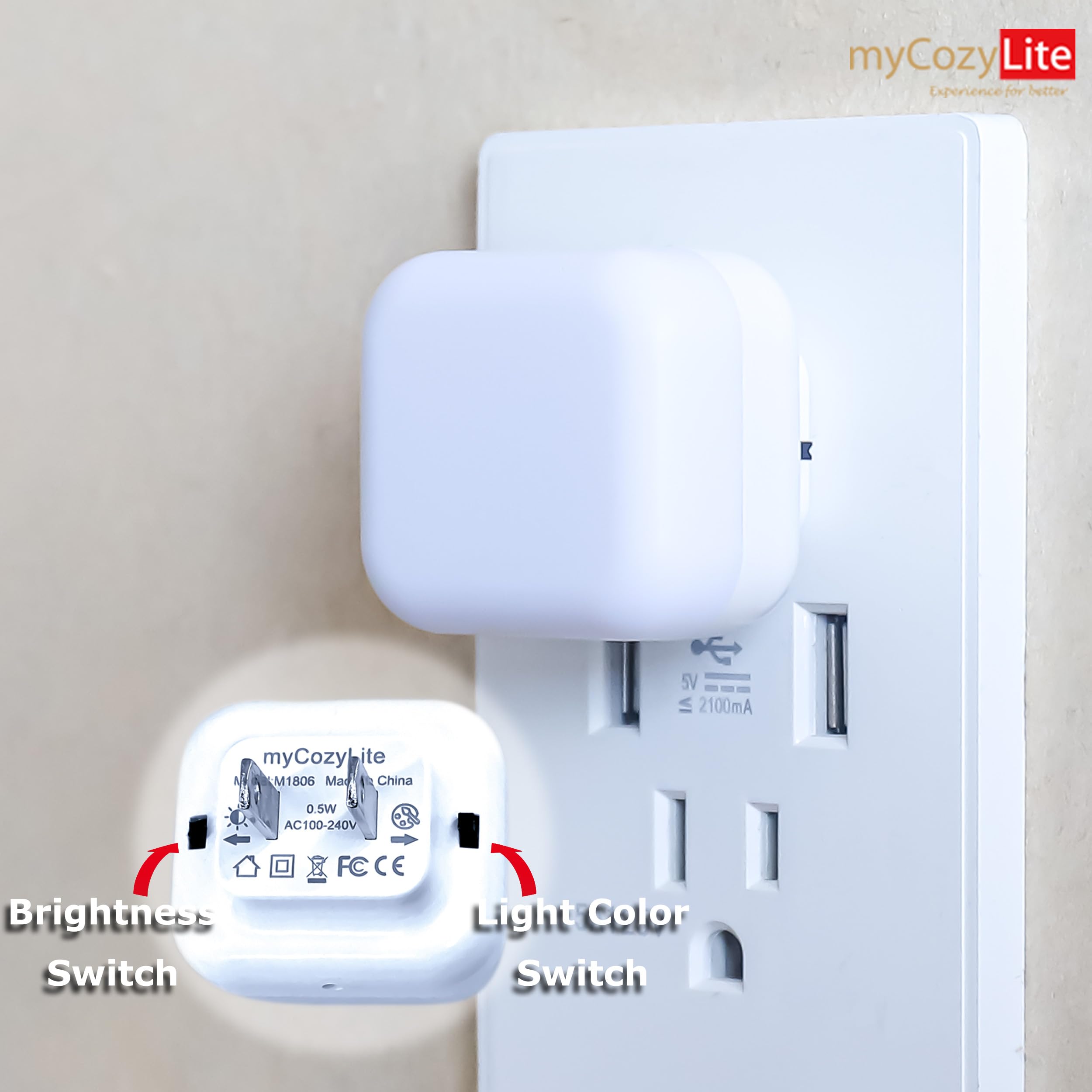 myCozyLite Dual Light Night Light Plug in, Dimmable with Dusk to Dawn Sensor, 4 Pack, Red and Blue, Model M1806